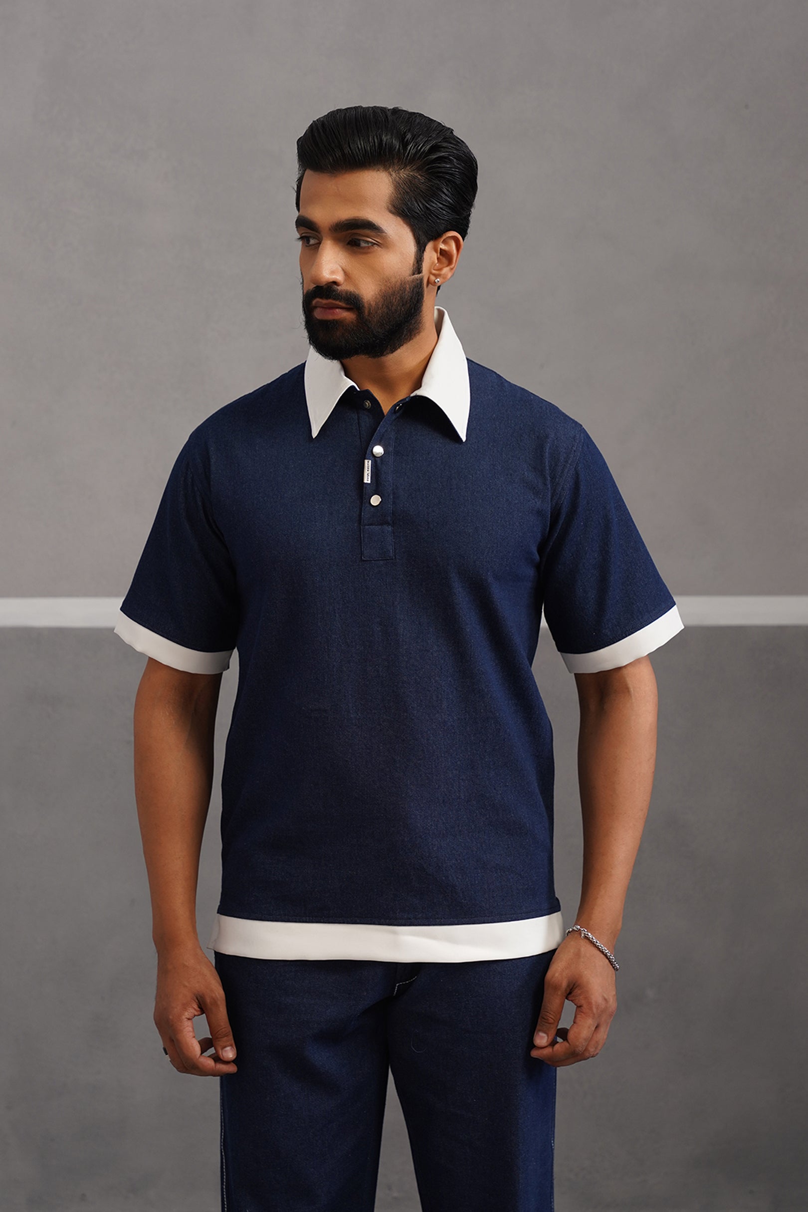 Denim Luxe Polo Collar Tshirt - Dark Blue