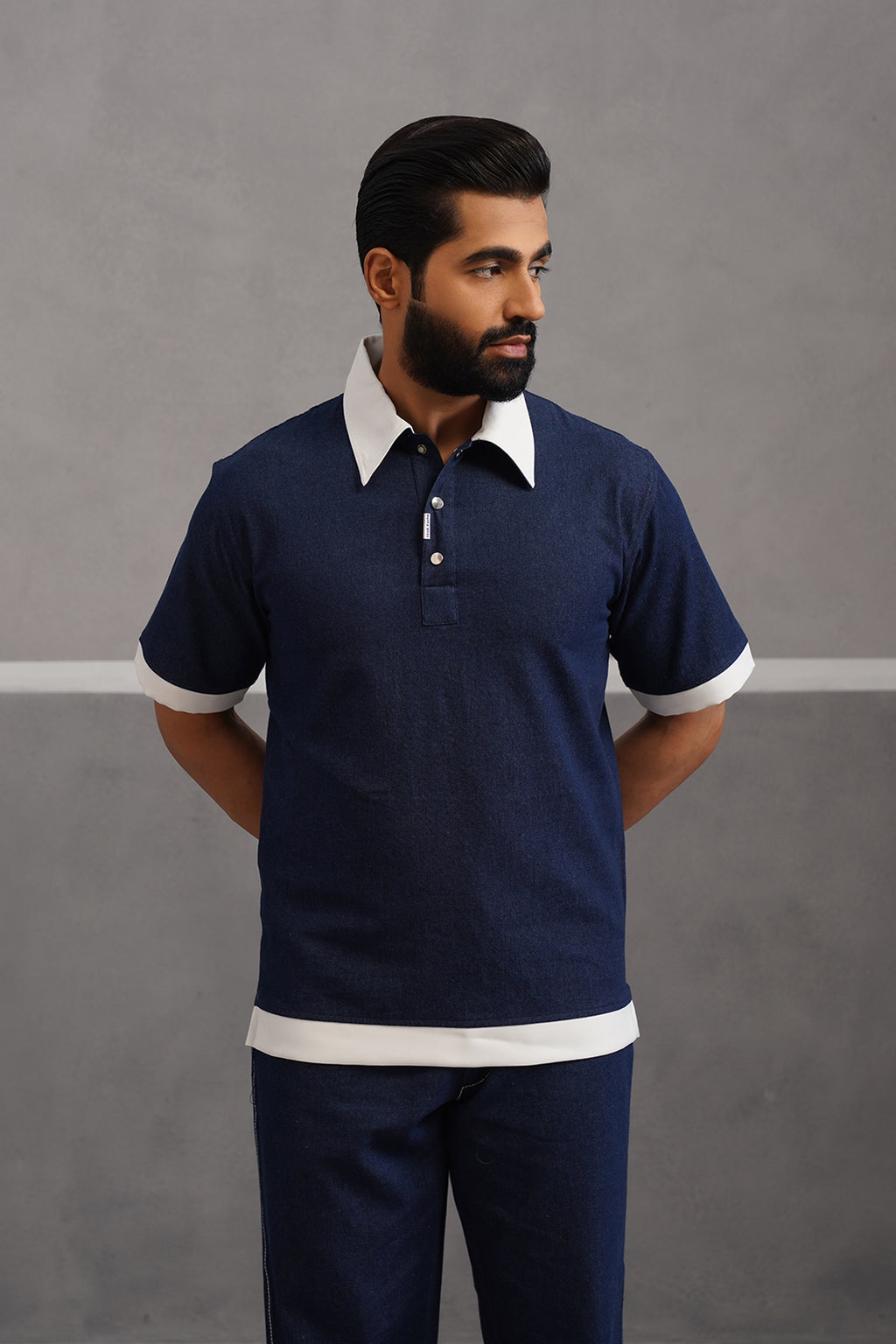 Denim Luxe Polo Collar Tshirt - Dark Blue