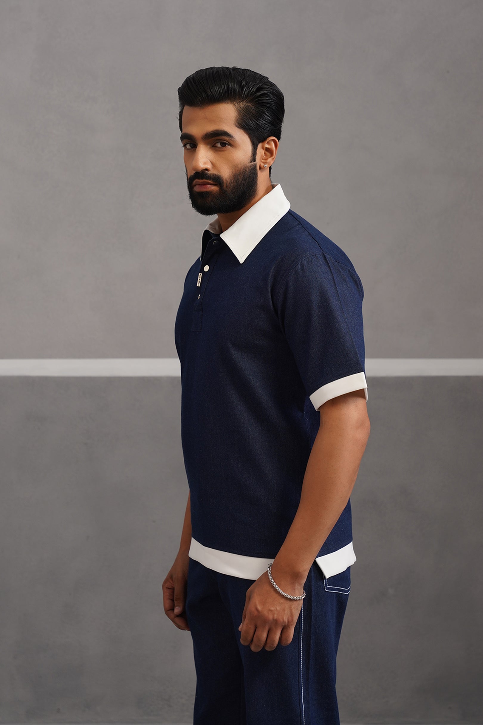 Denim Luxe Polo Collar Tshirt - Dark Blue