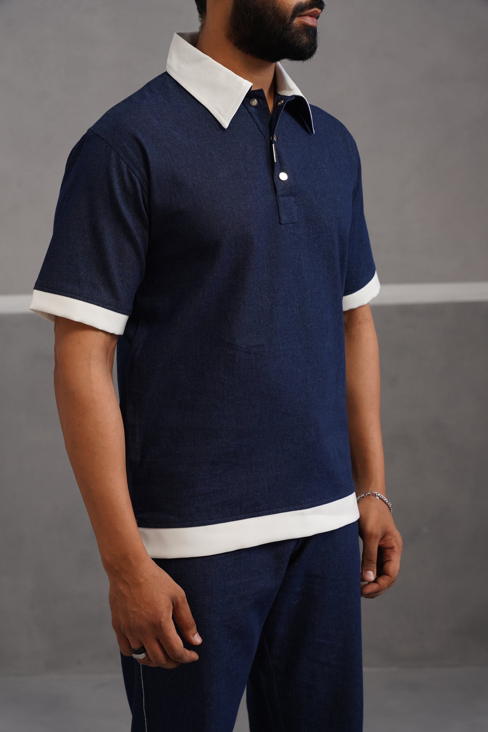 Denim Luxe Polo Collar Tshirt - Dark Blue