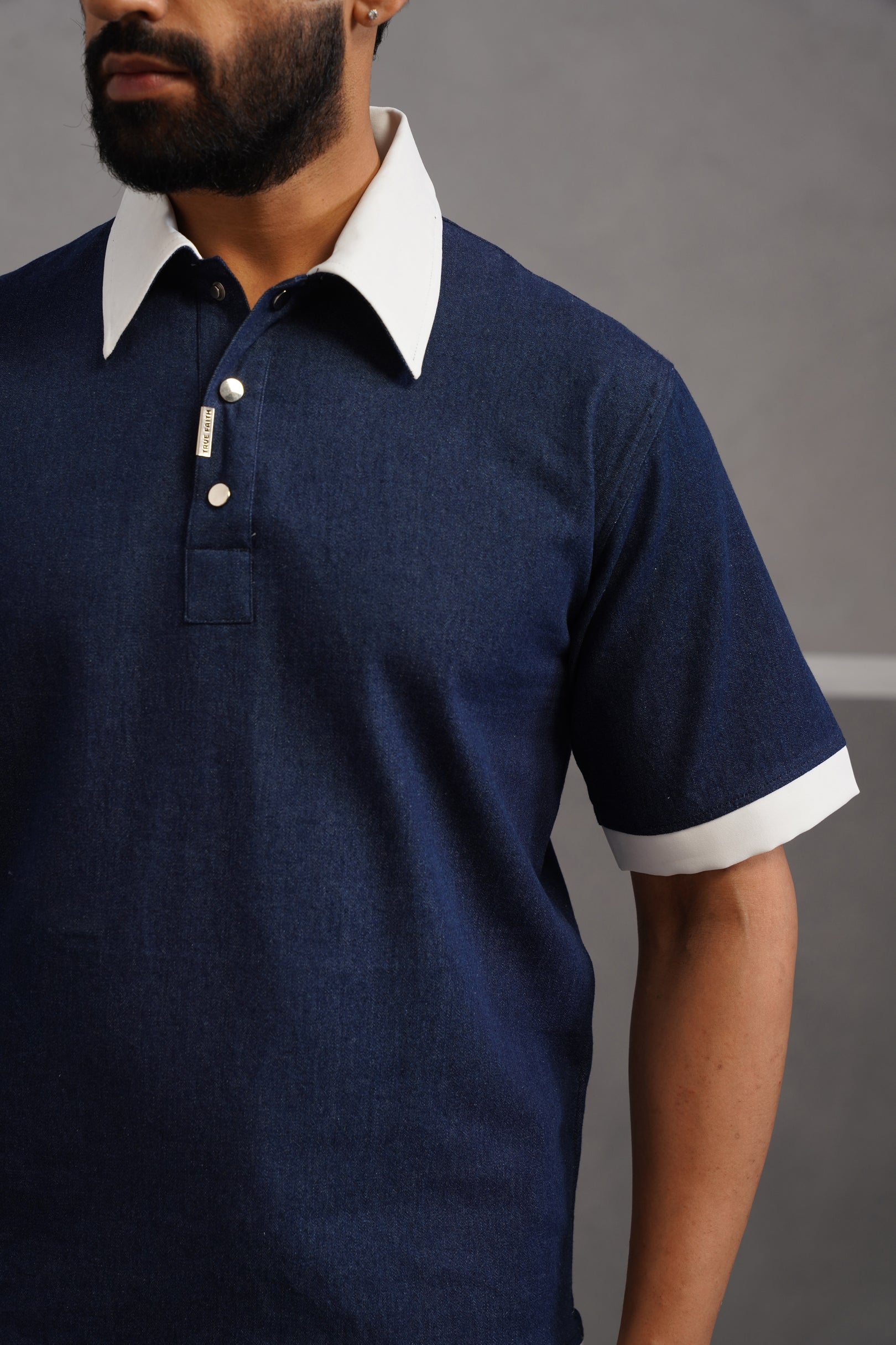 Denim Luxe Polo Collar Tshirt - Dark Blue