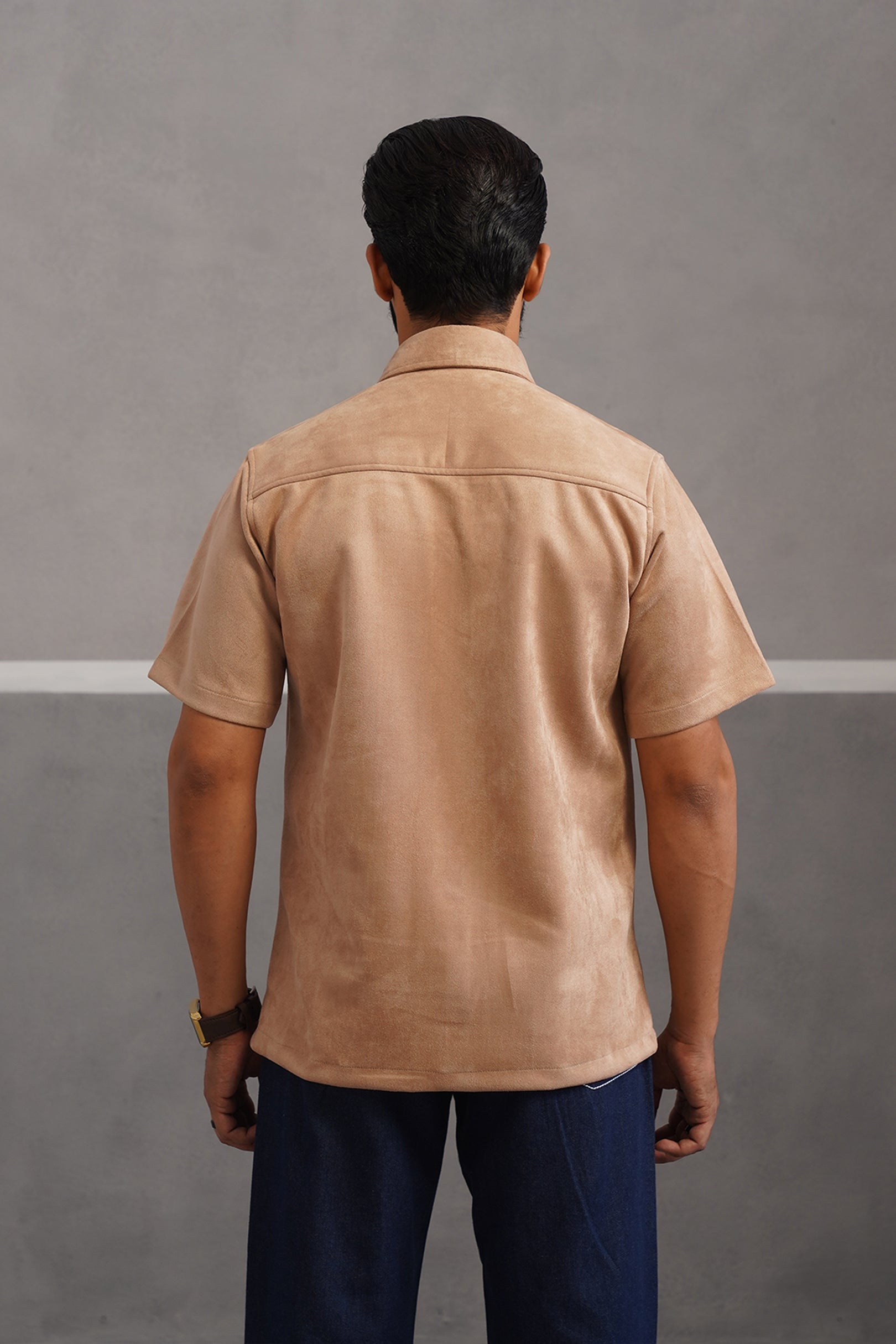 Rich Suede Fabric Double Pocket Shirt - Beige