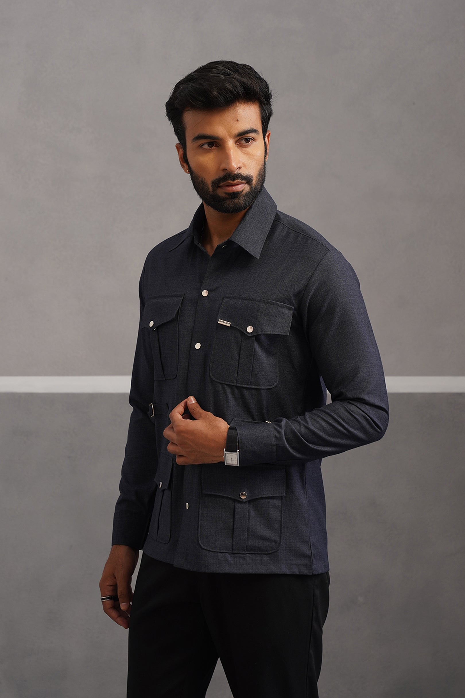 Terry Rayon Luxe Hunting Shirt - Dark Blue
