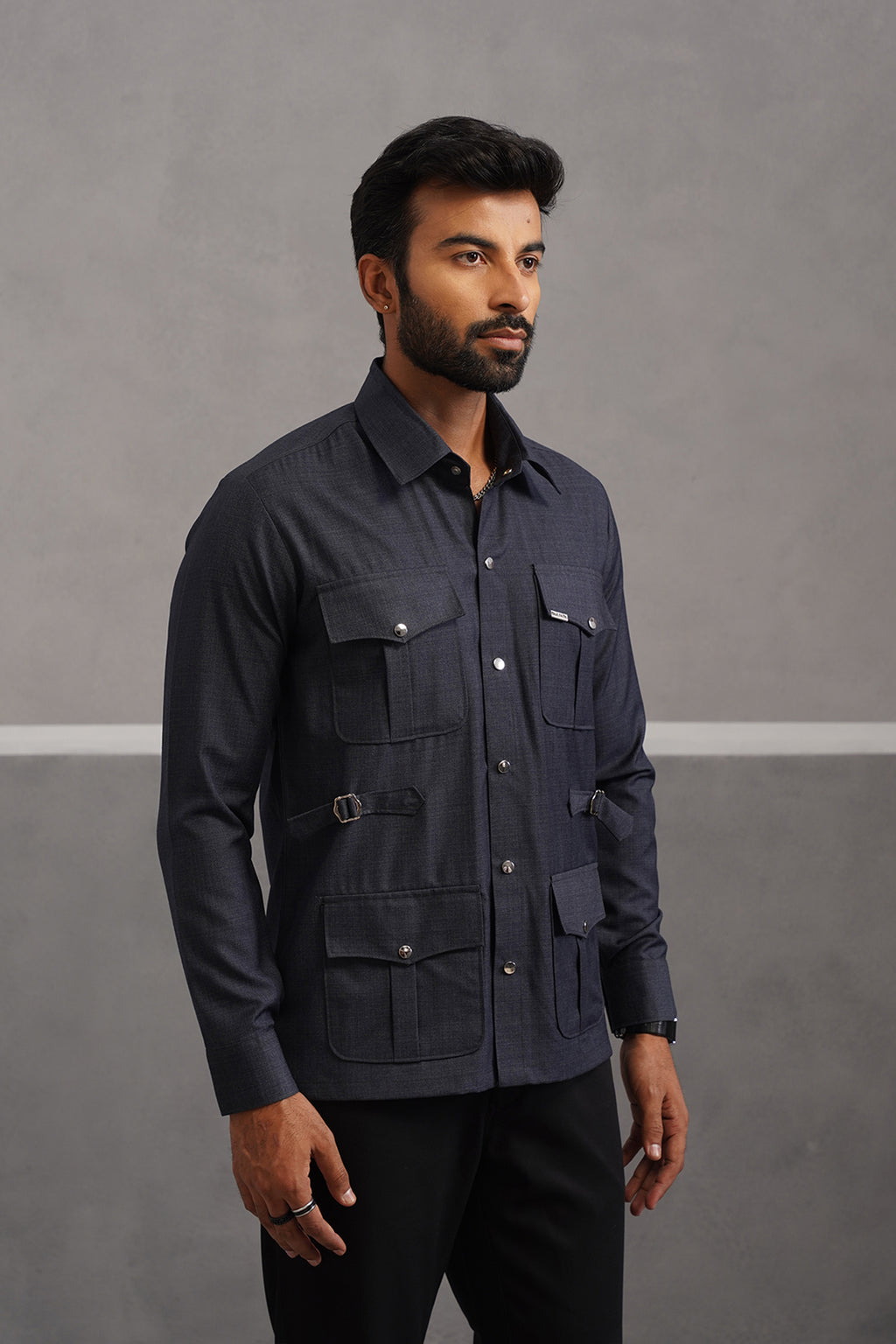 Terry Rayon Luxe Hunting Shirt - Dark Blue