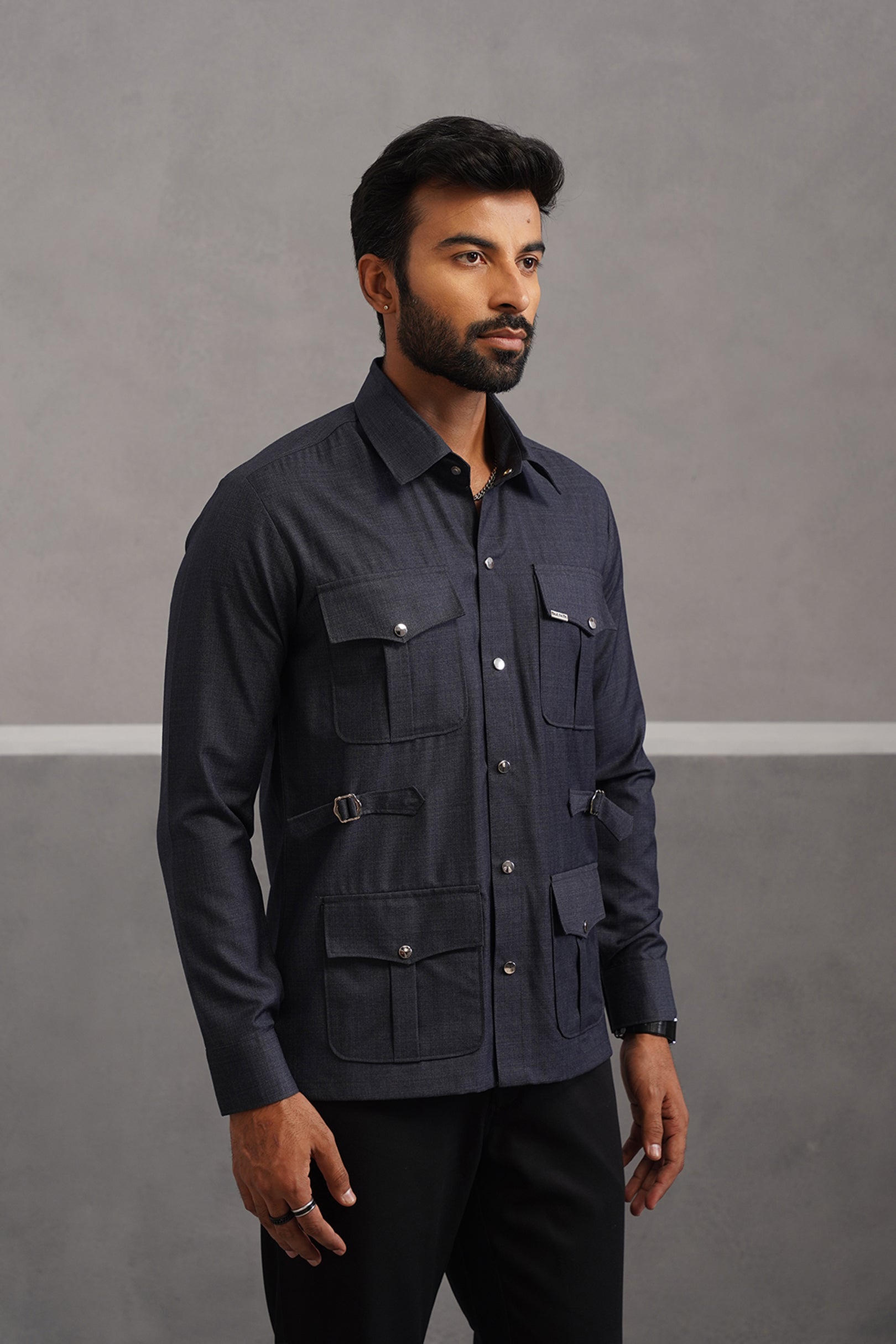 Terry Rayon Luxe Hunting Shirt - Dark Blue