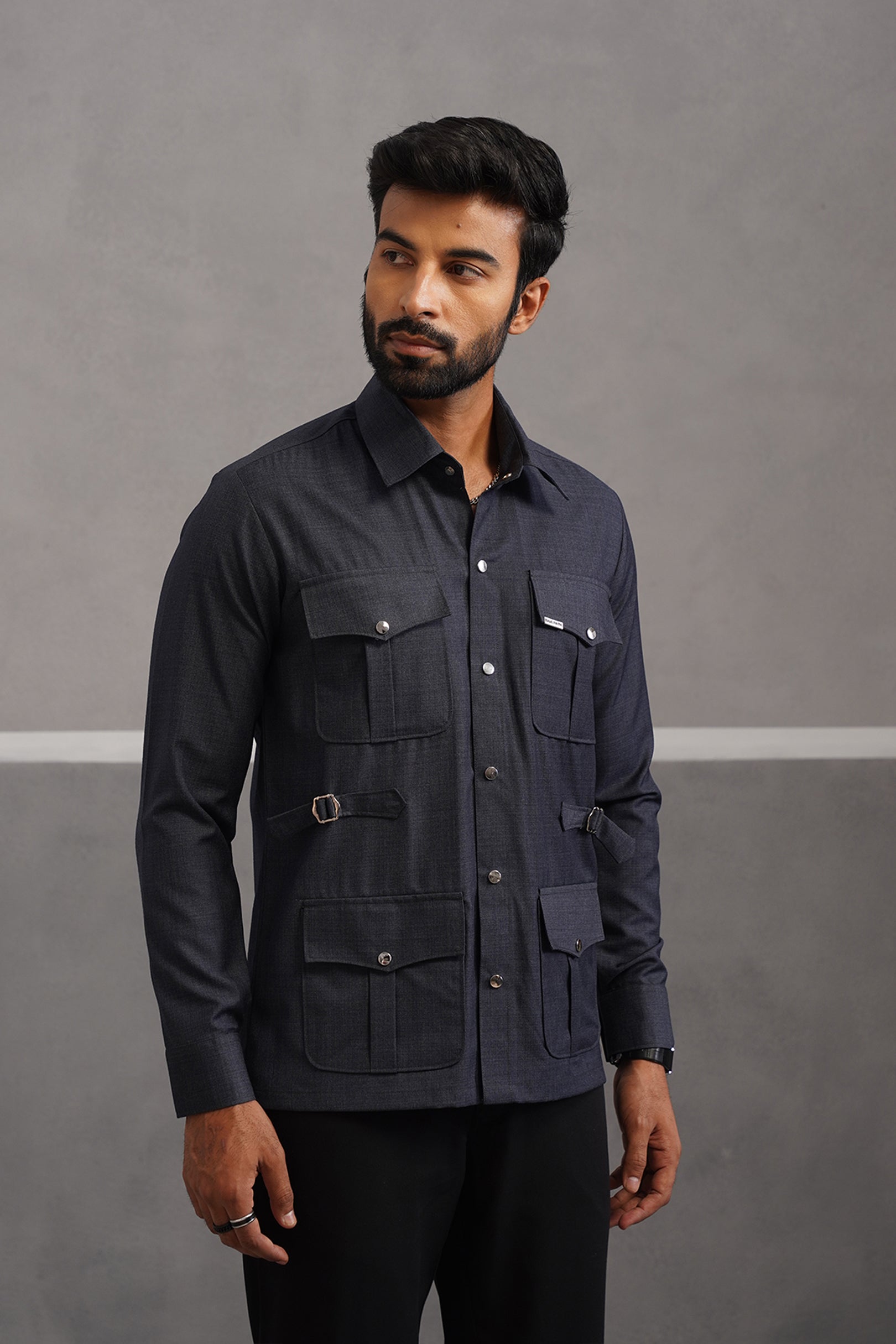 Terry Rayon Luxe Hunting Shirt - Dark Blue