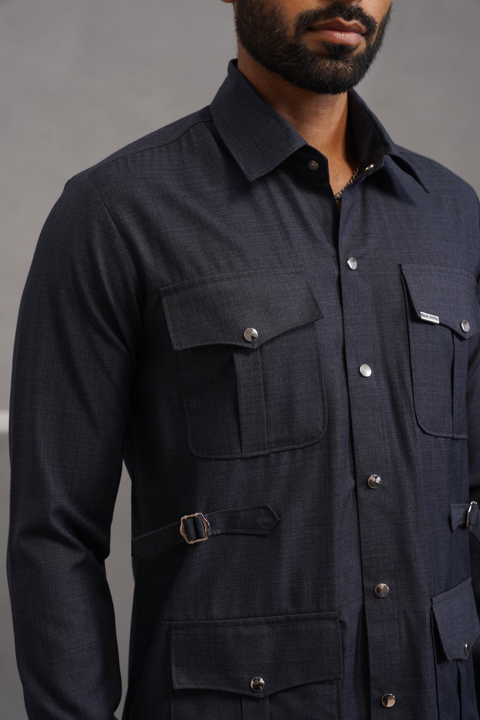Terry Rayon Luxe Hunting Shirt - Dark Blue