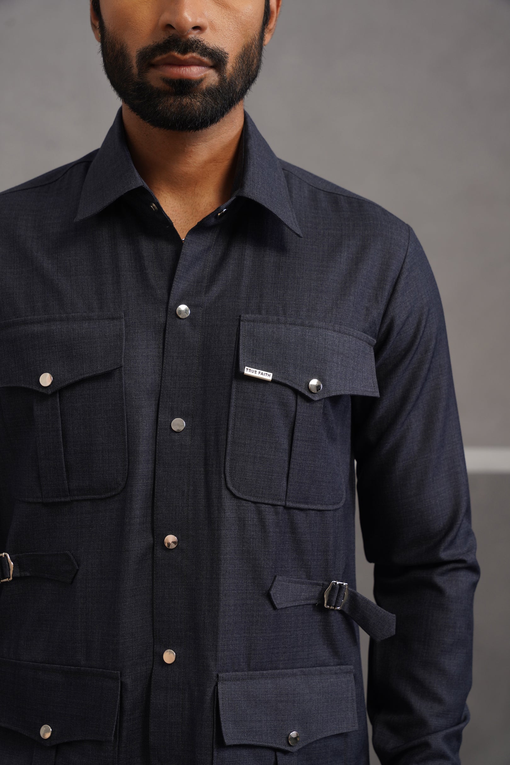 Terry Rayon Luxe Hunting Shirt - Dark Blue