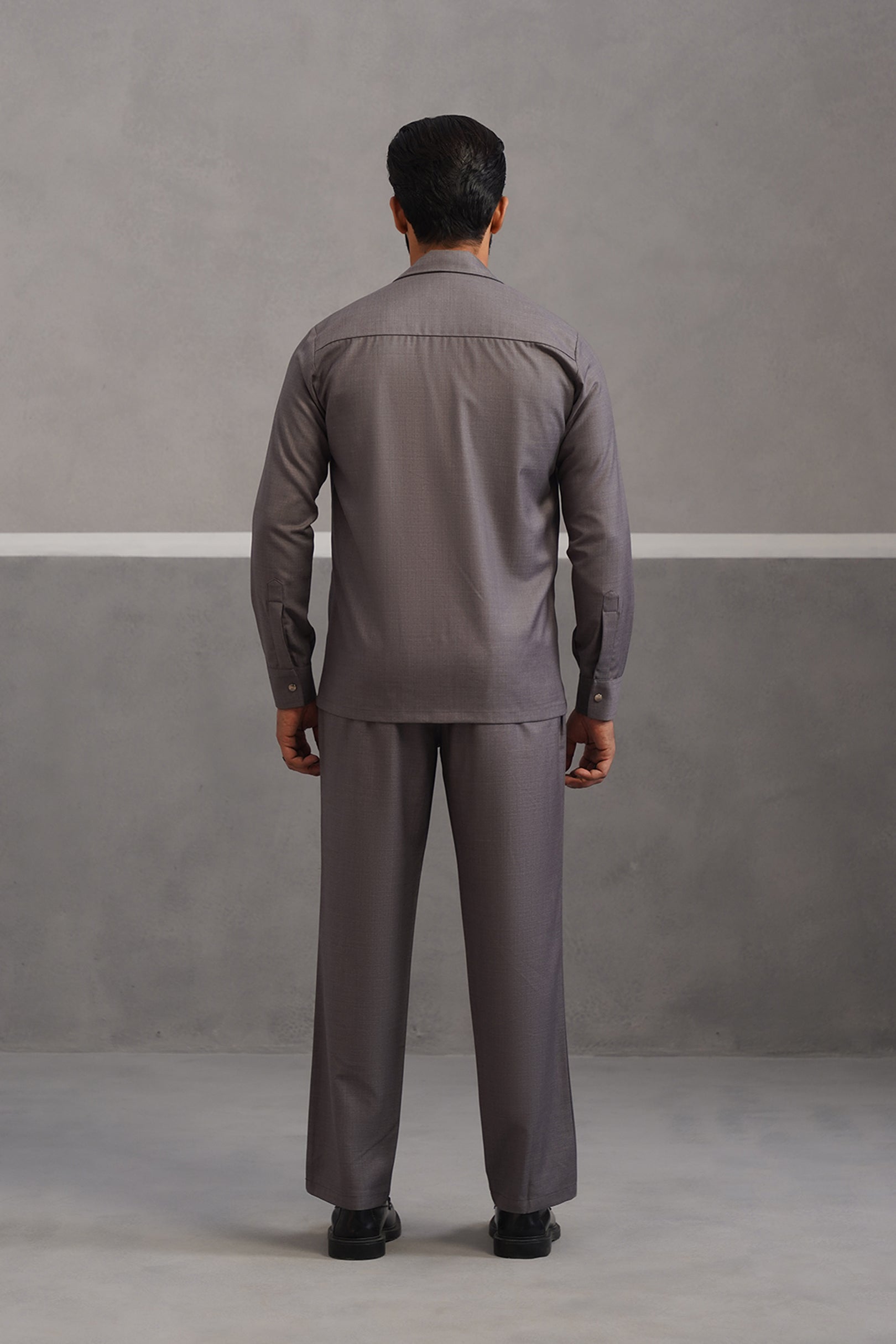 Terry Rayon Blazer Shirt Coord Set - Grey