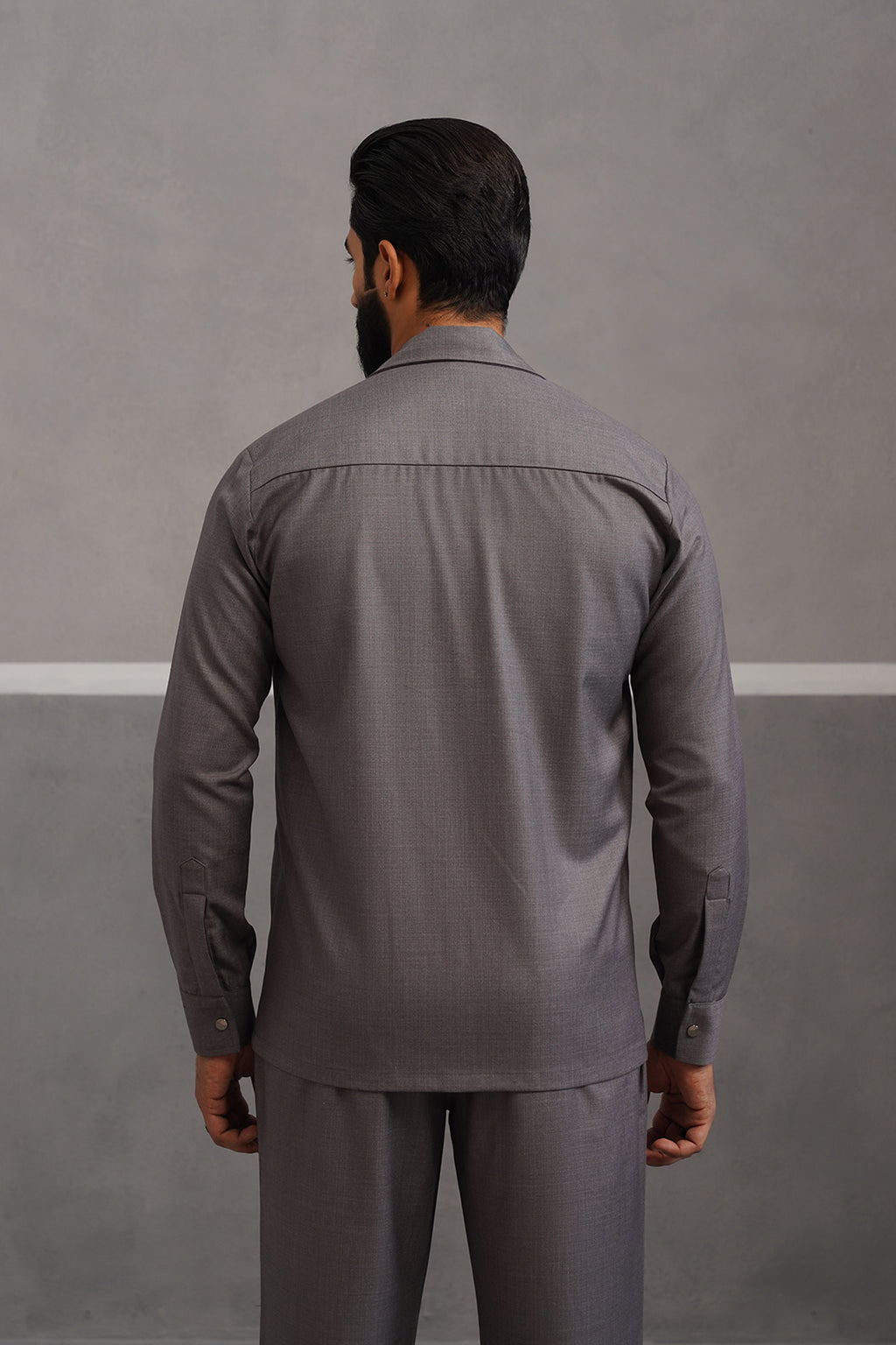 Terry Rayon Luxe Blazer Shirt - Grey