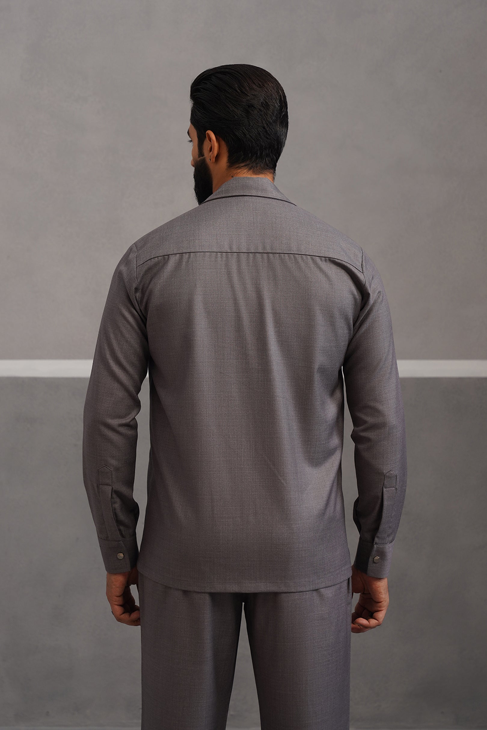 Terry Rayon Luxe Blazer Shirt - Grey