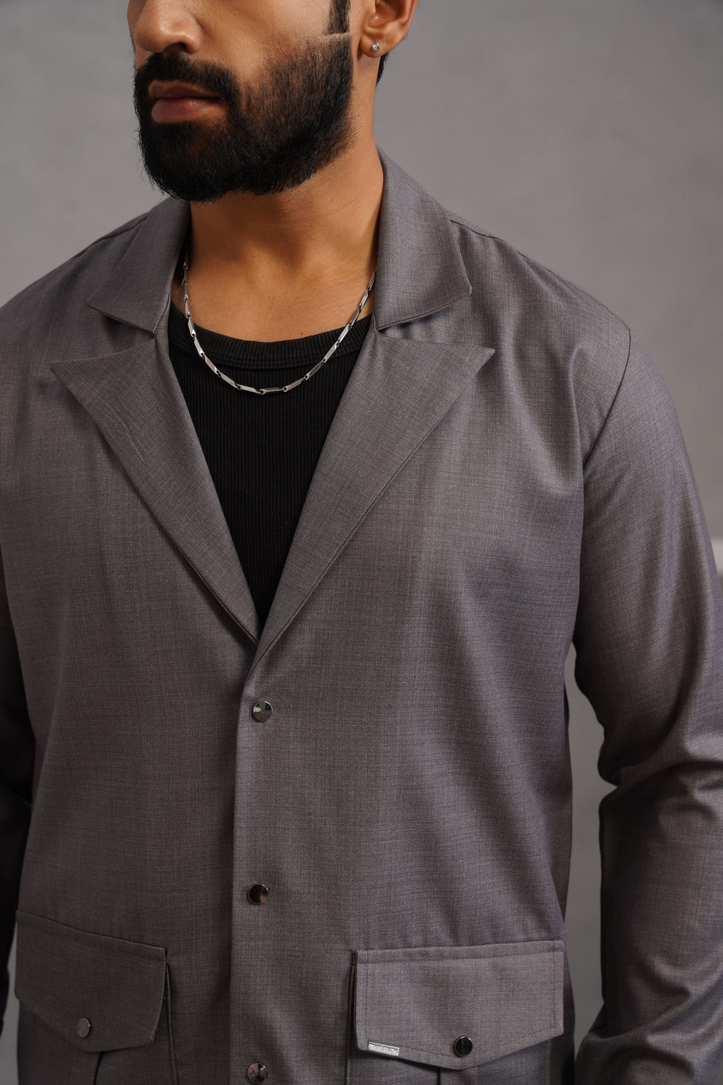 Terry Rayon Luxe Blazer Shirt - Grey