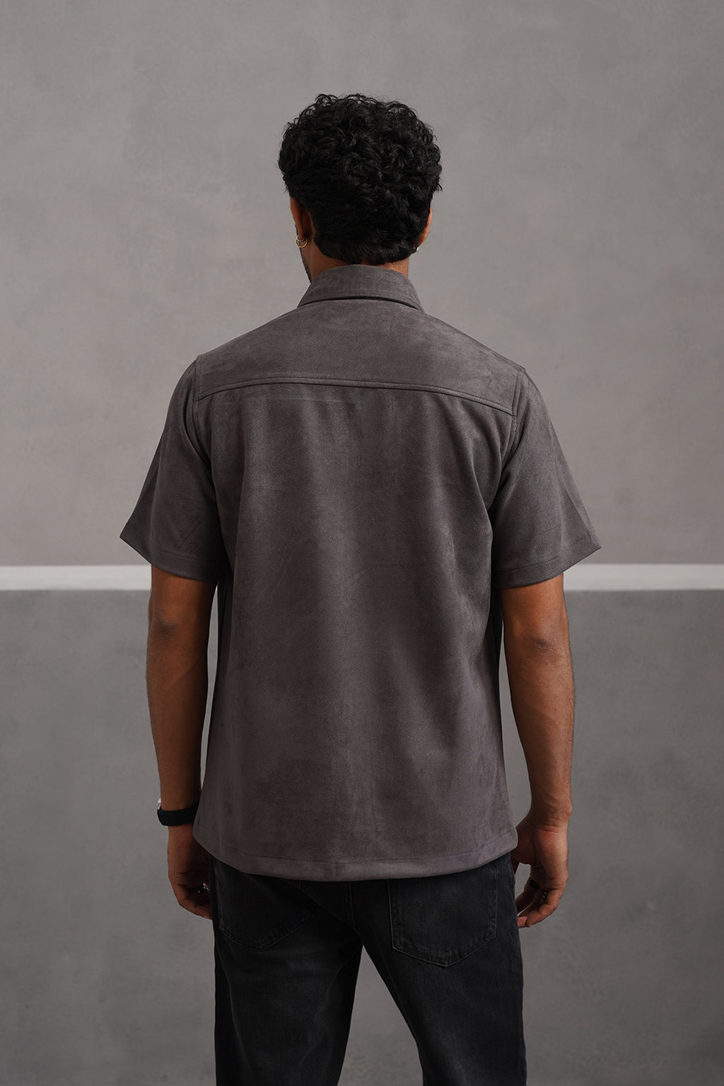 Rich Suede Fabric Double Pocket Shirt - Grey