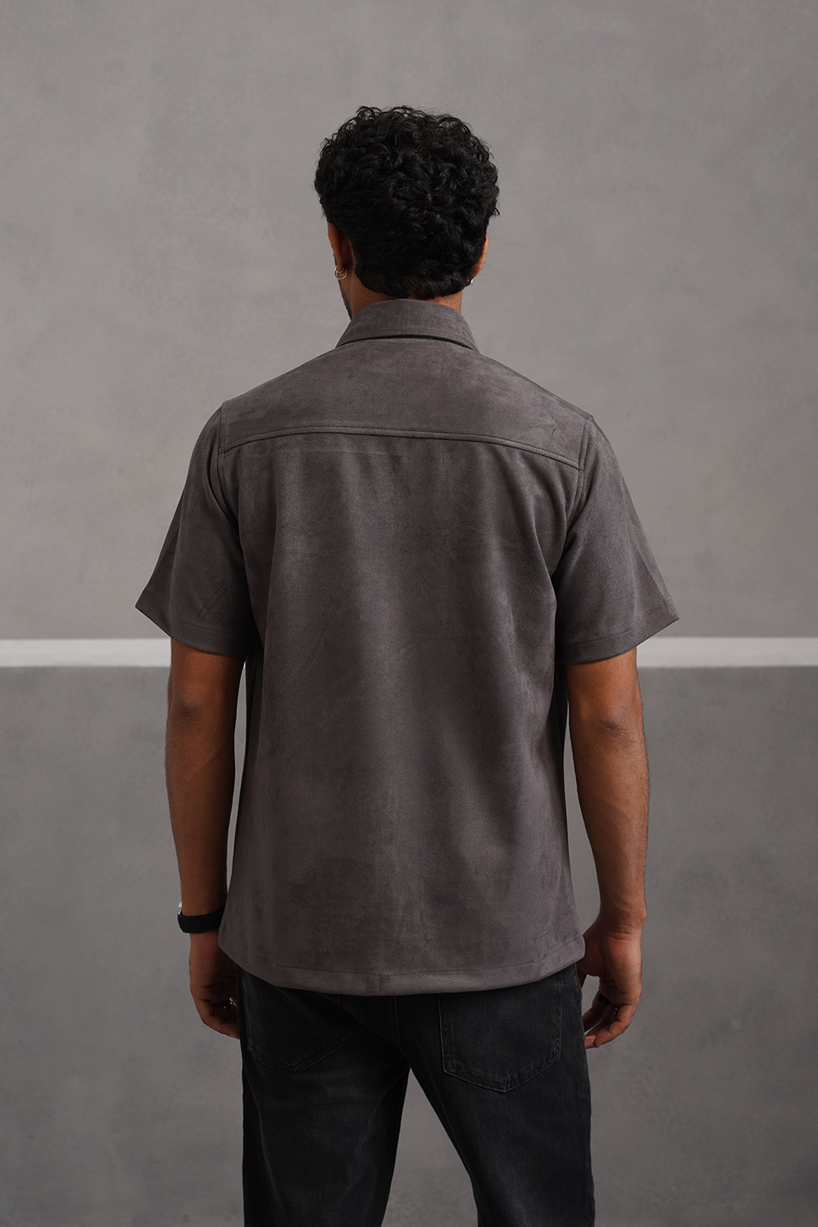 Rich Suede Fabric Double Pocket Shirt - Grey