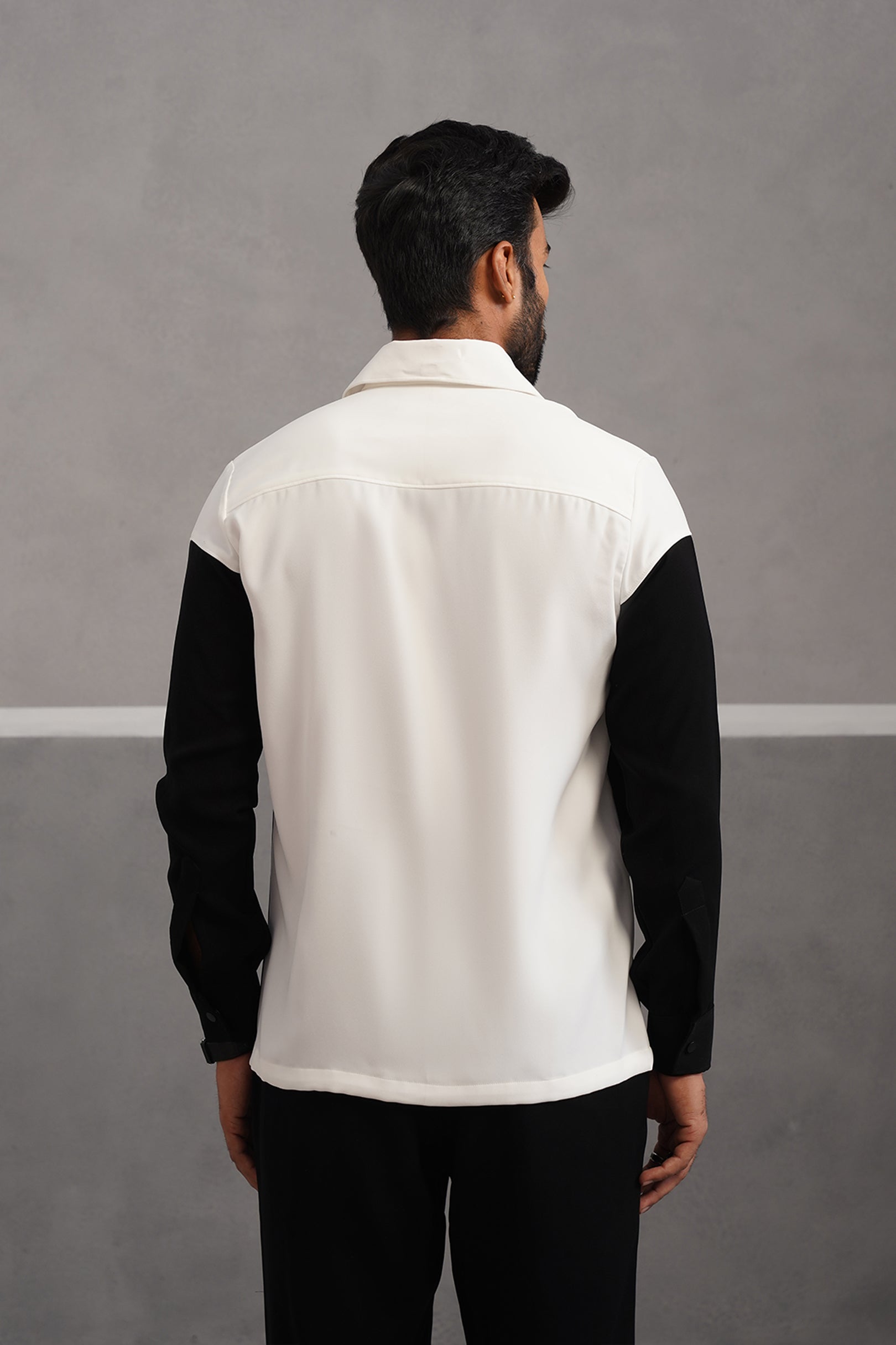 Korean Lycra Luxe Patchwork Shirt - White