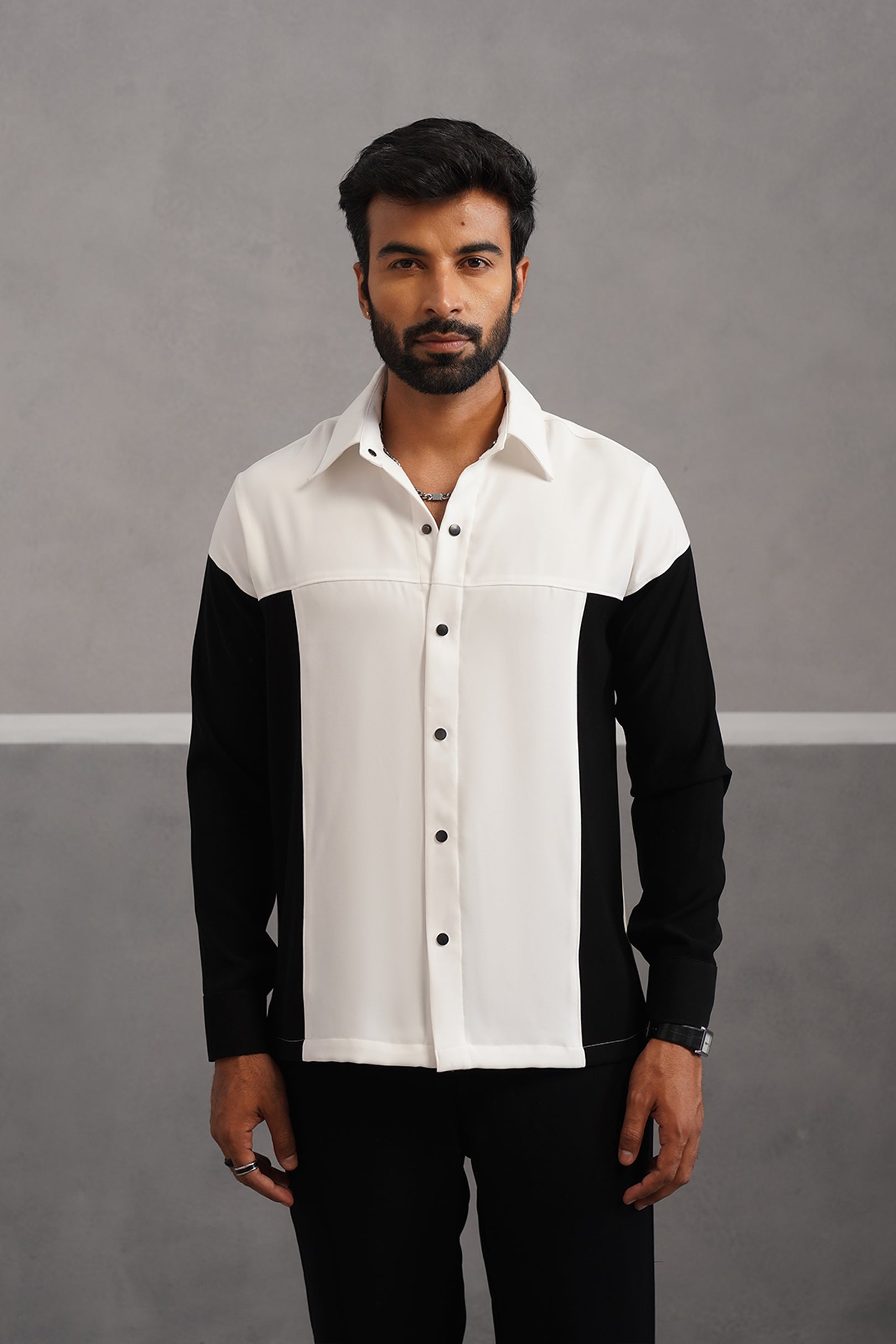 Korean Lycra Luxe Patchwork Shirt - White