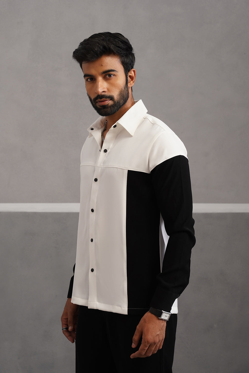 Korean Lycra Luxe Patchwork Shirt - White