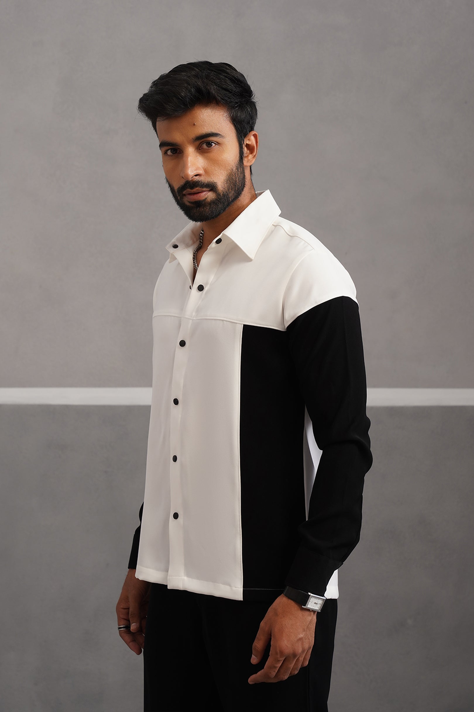 Korean Lycra Luxe Patchwork Shirt - White