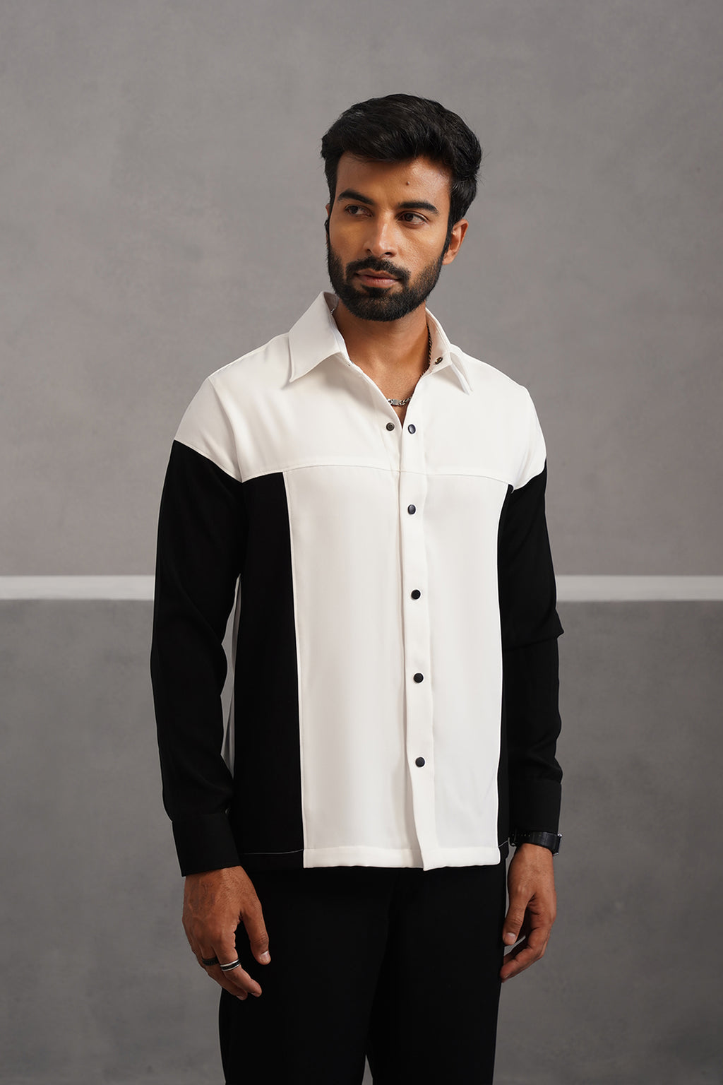 Korean Lycra Luxe Patchwork Shirt - White