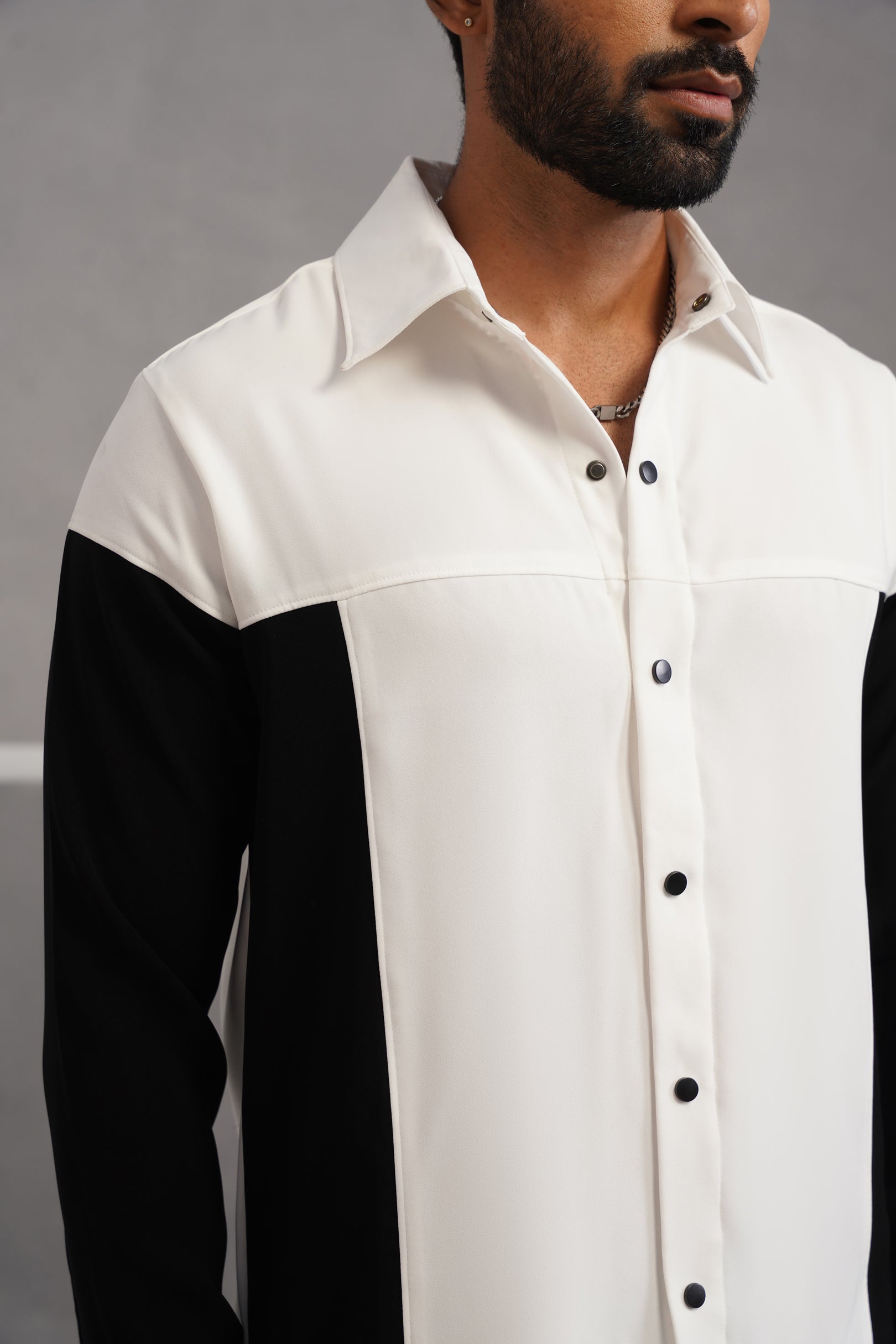 Korean Lycra Luxe Patchwork Shirt - White