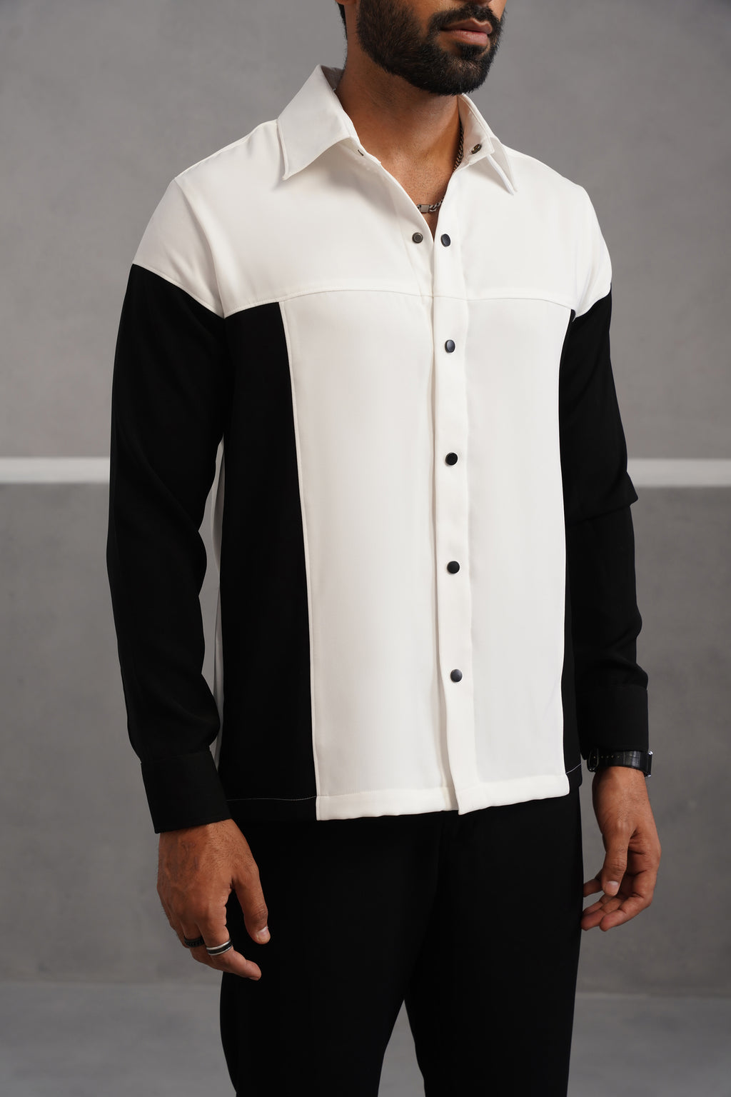 Korean Lycra Luxe Patchwork Shirt - White