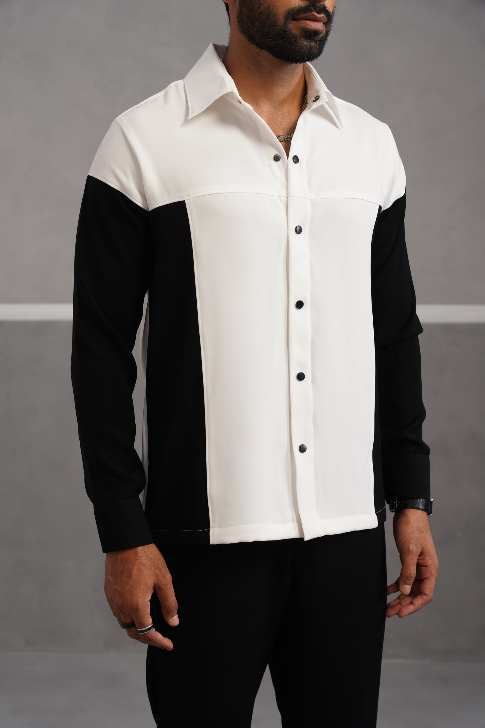 Korean Lycra Luxe Patchwork Shirt - White