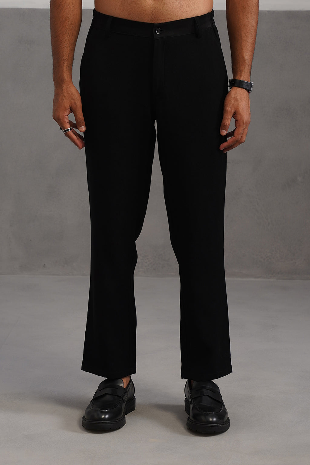 Korean Lycra Tailored Fit Flexi Waist Trouser - Black