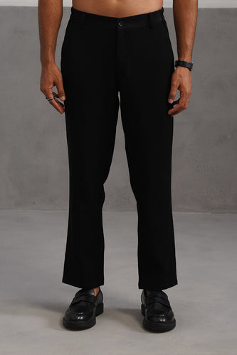 Korean Lycra Tailored Fit Flexi Waist Trouser - Black