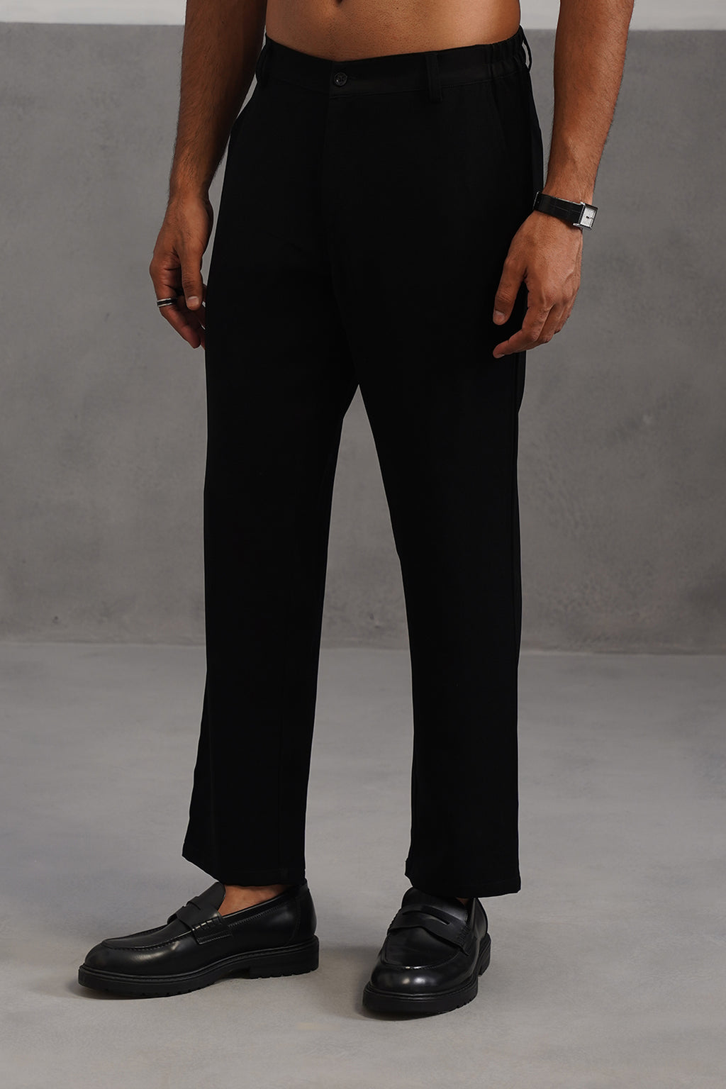 Korean Lycra Tailored Fit Flexi Waist Trouser - Black