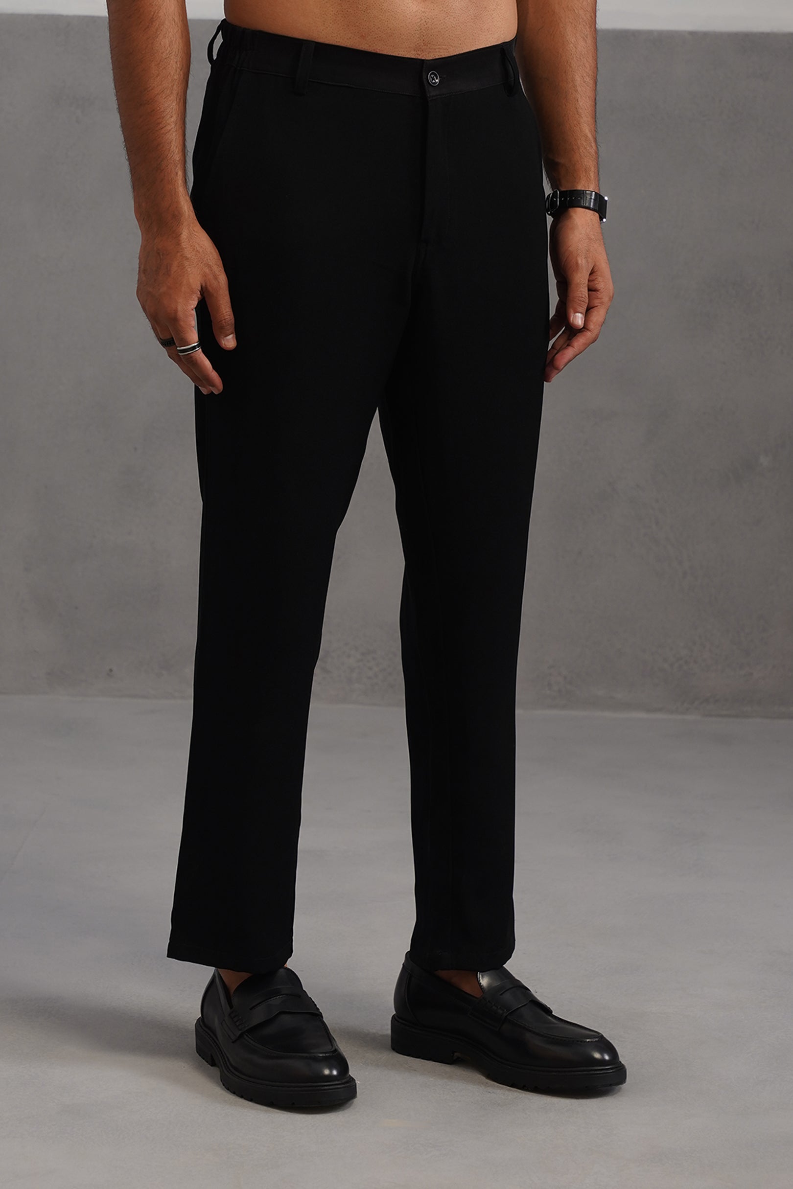 Korean Lycra Tailored Fit Flexi Waist Trouser - Black