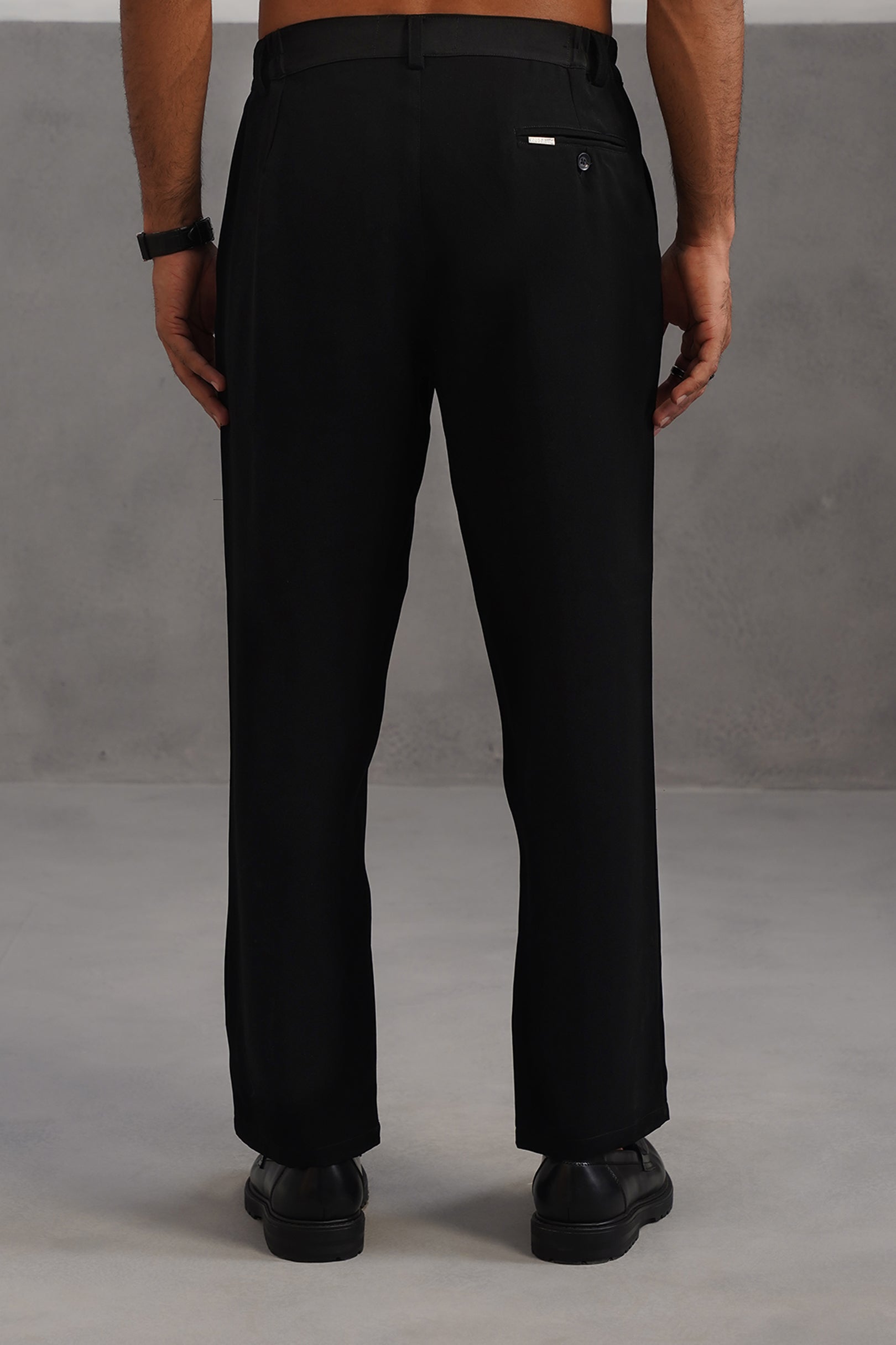 Korean Lycra Tailored Fit Flexi Waist Trouser - Black