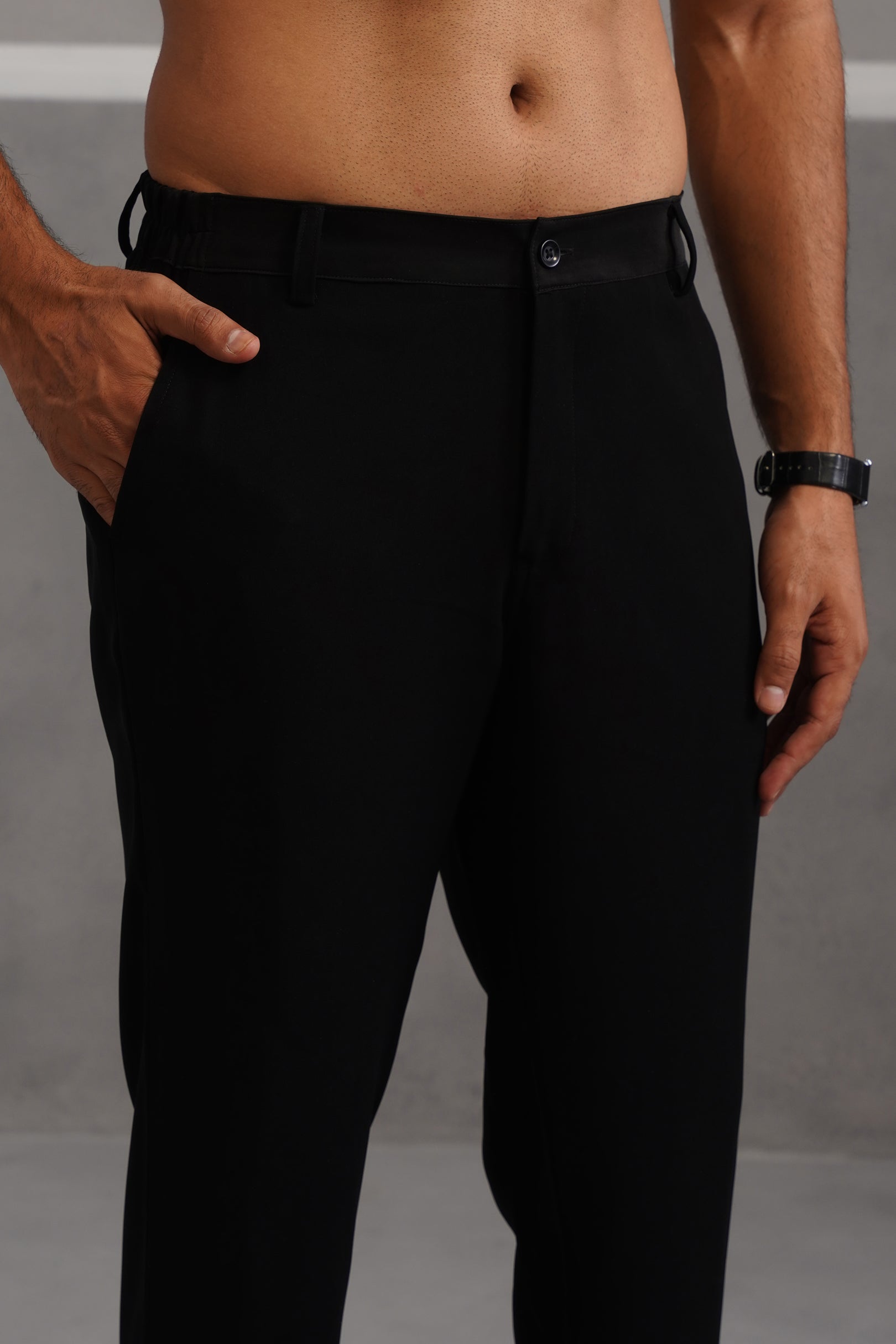 Korean Lycra Tailored Fit Flexi Waist Trouser - Black