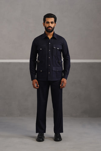 Terry rayon hunting shirt coord set - Blue