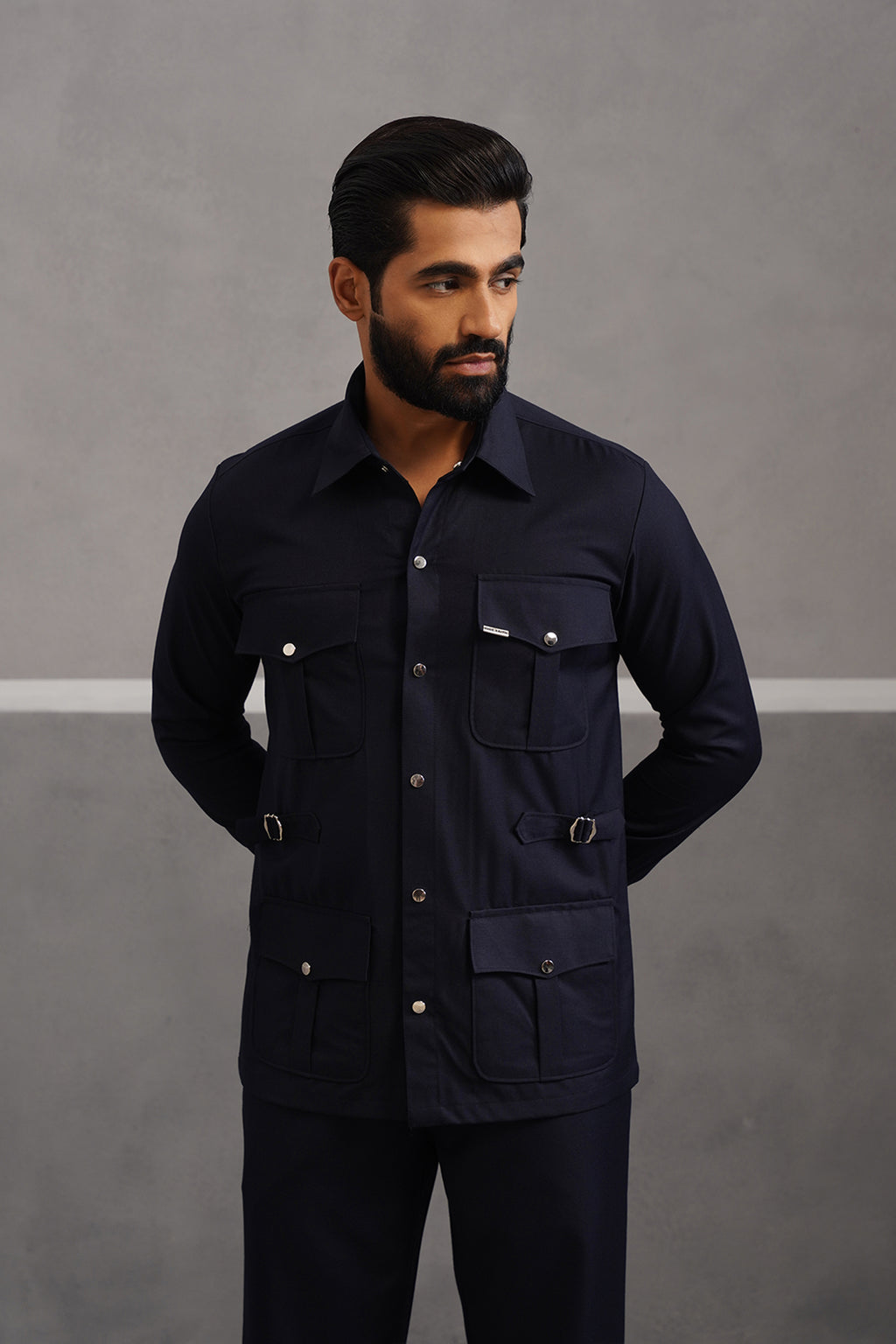 Terry Rayon Luxe Hunting Shirt - Blue