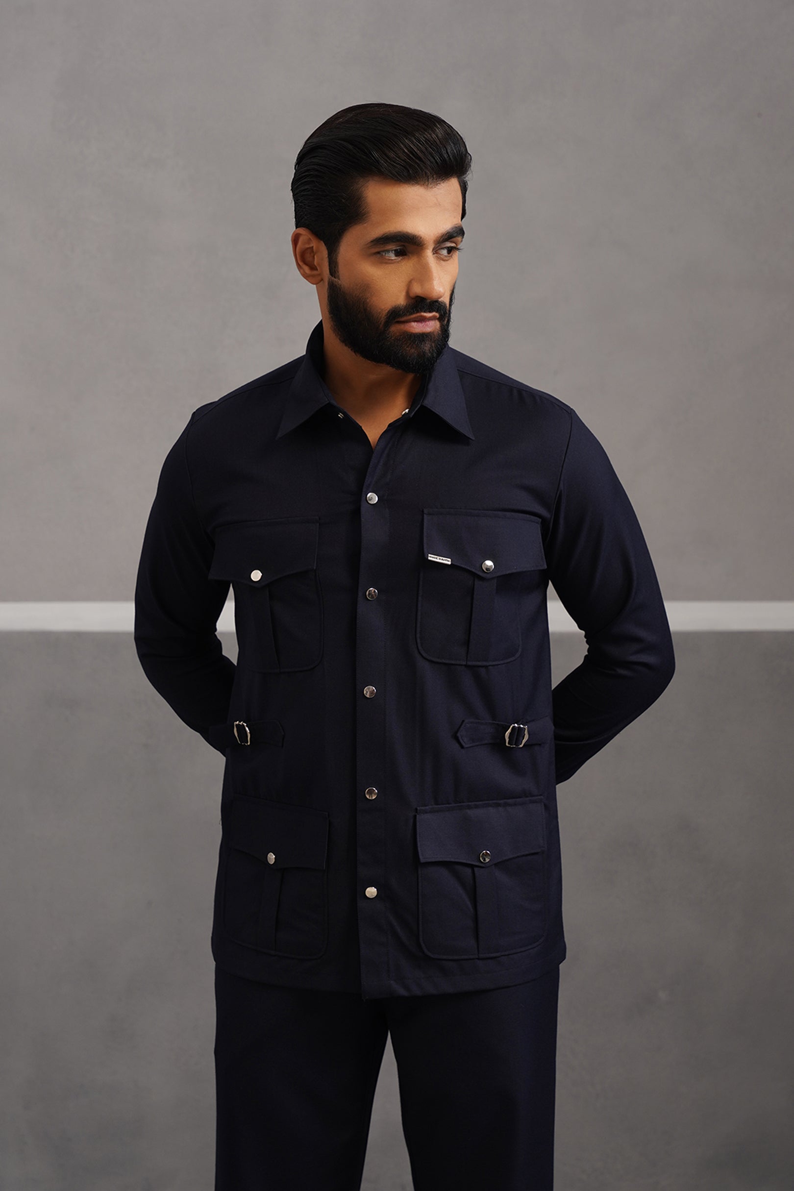 Terry Rayon Luxe Hunting Shirt - Blue