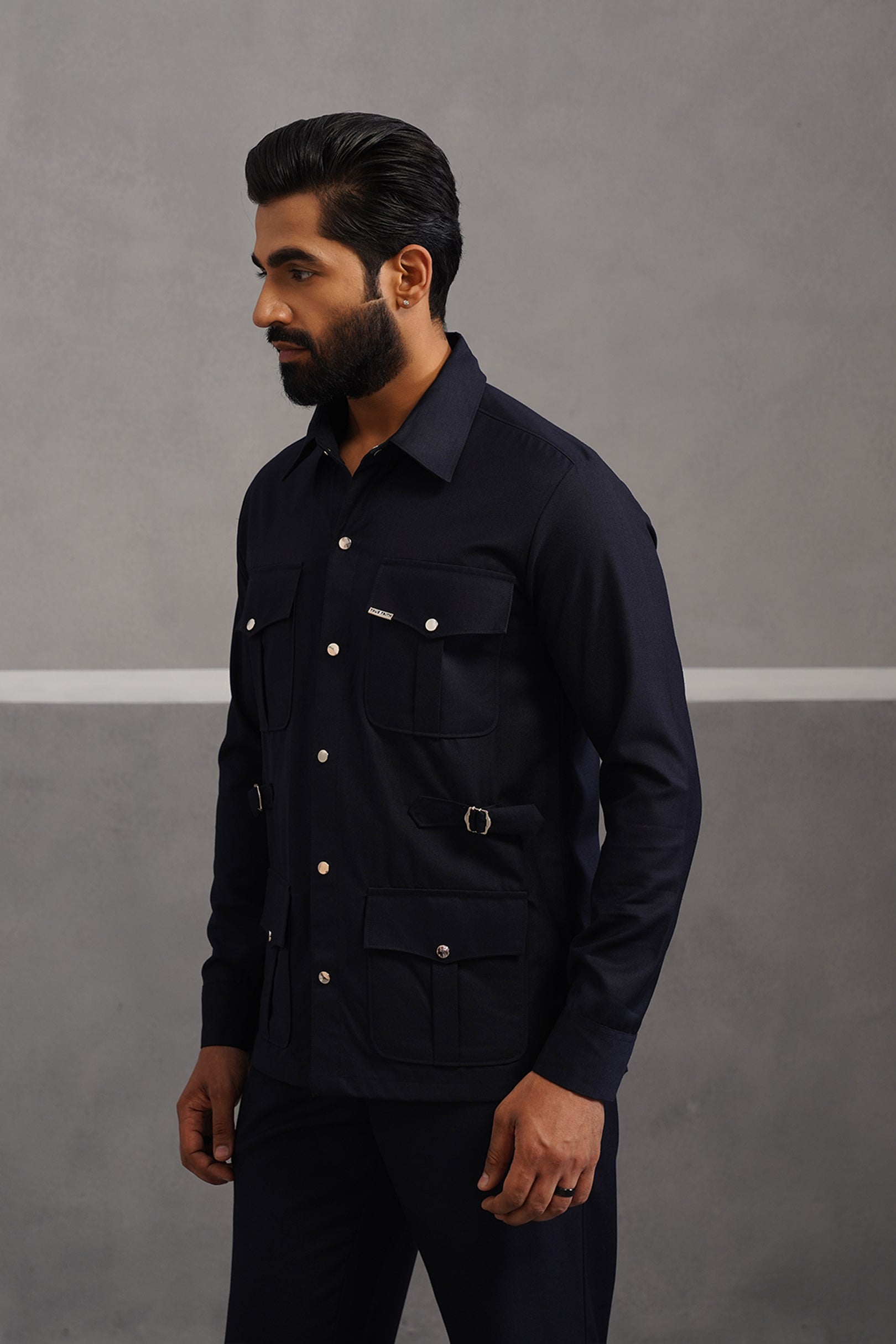 Terry Rayon Luxe Hunting Shirt - Blue