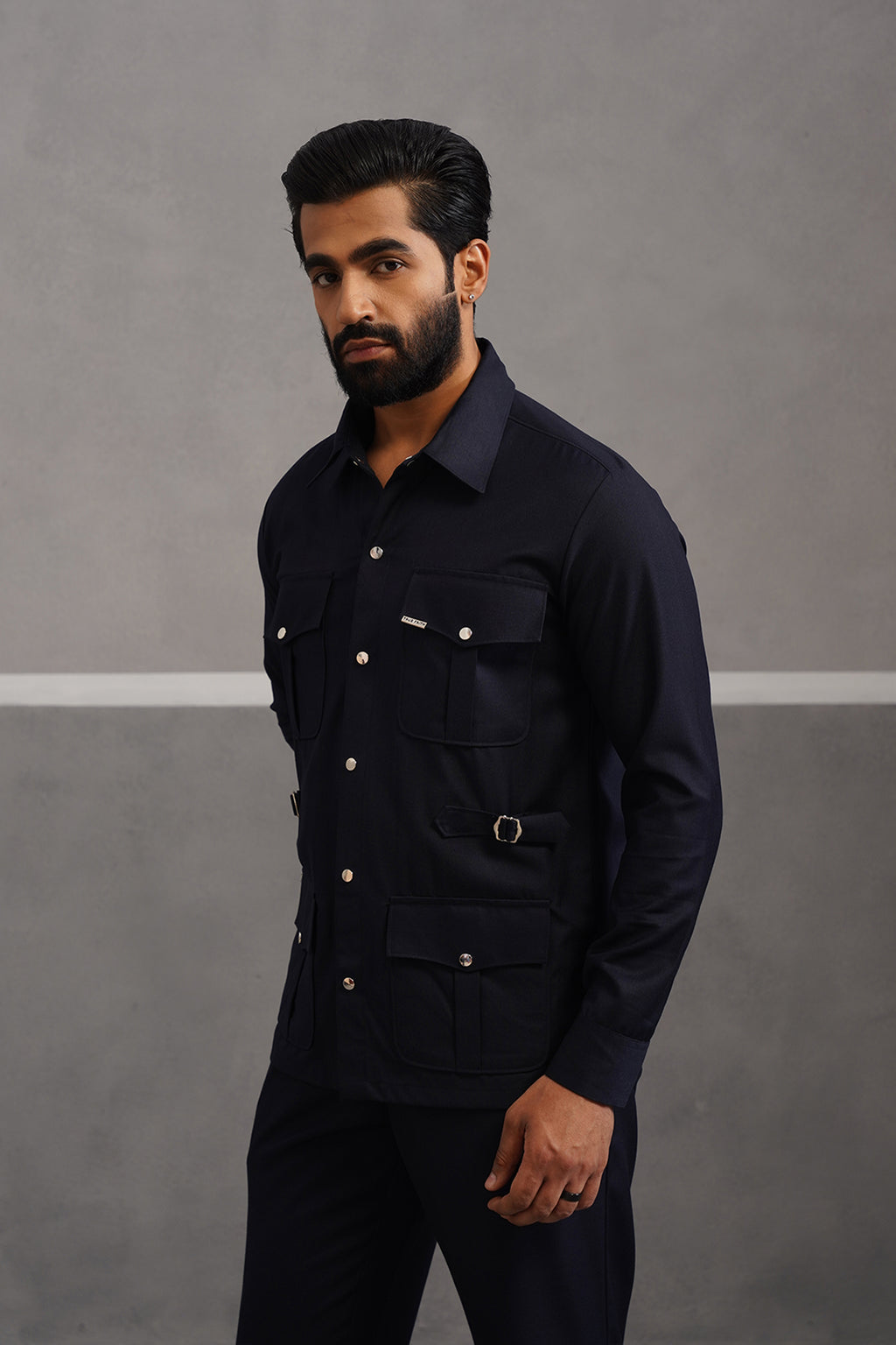 Terry Rayon Luxe Hunting Shirt - Blue