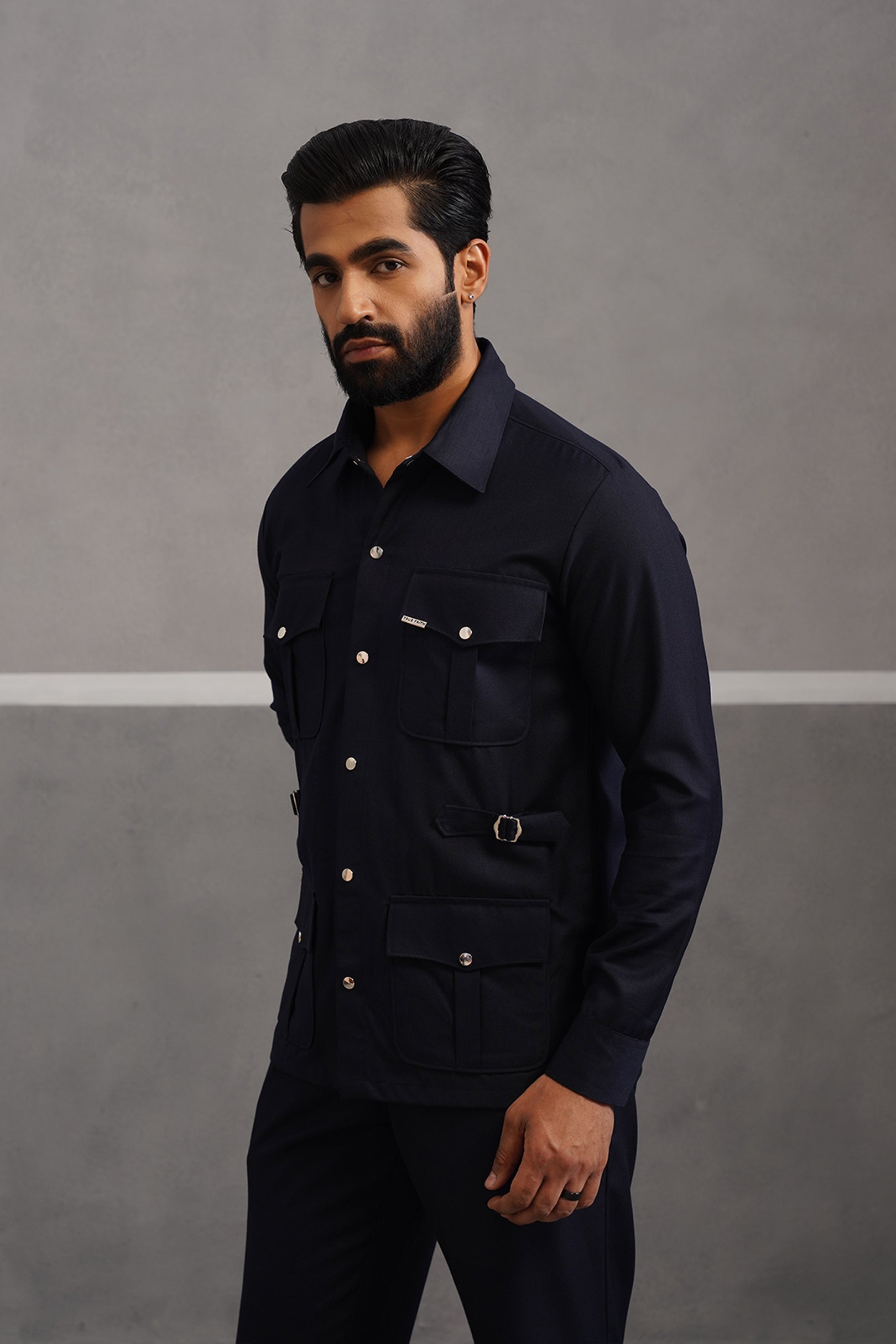 Terry Rayon Luxe Hunting Shirt - Blue