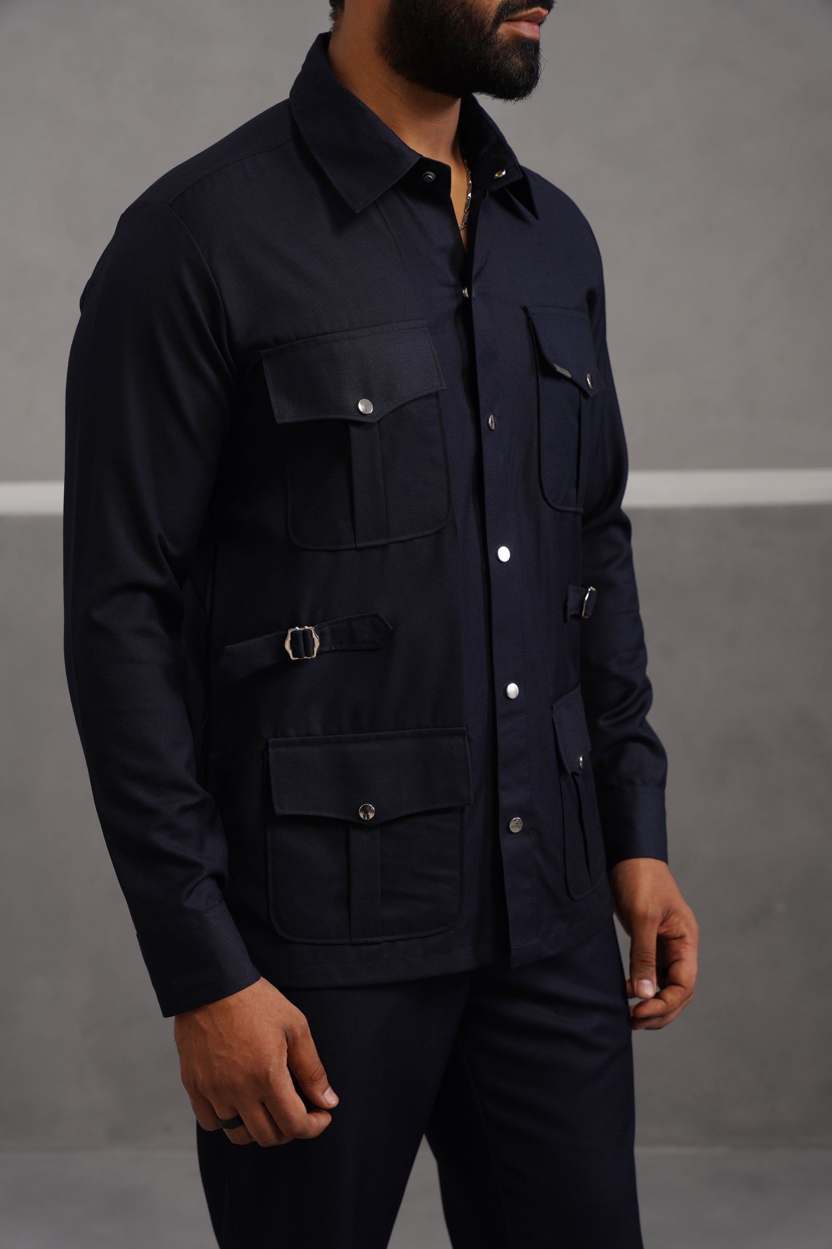 Terry Rayon Luxe Hunting Shirt - Blue