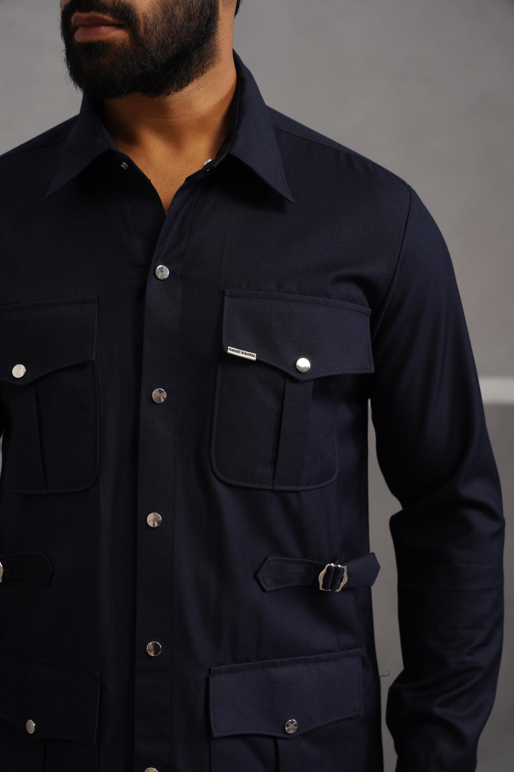Terry Rayon Luxe Hunting Shirt - Blue