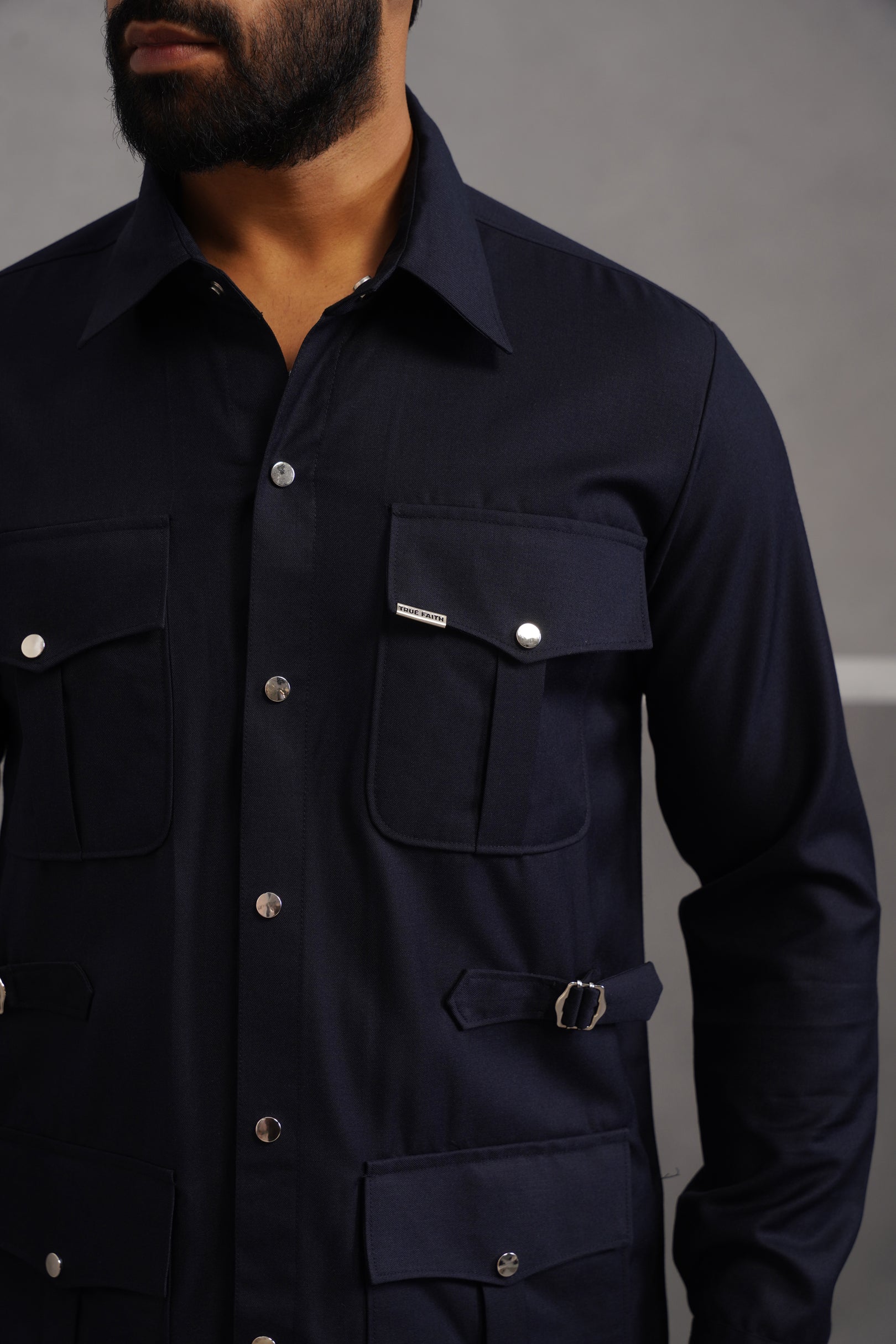 Terry Rayon Luxe Hunting Shirt - Blue