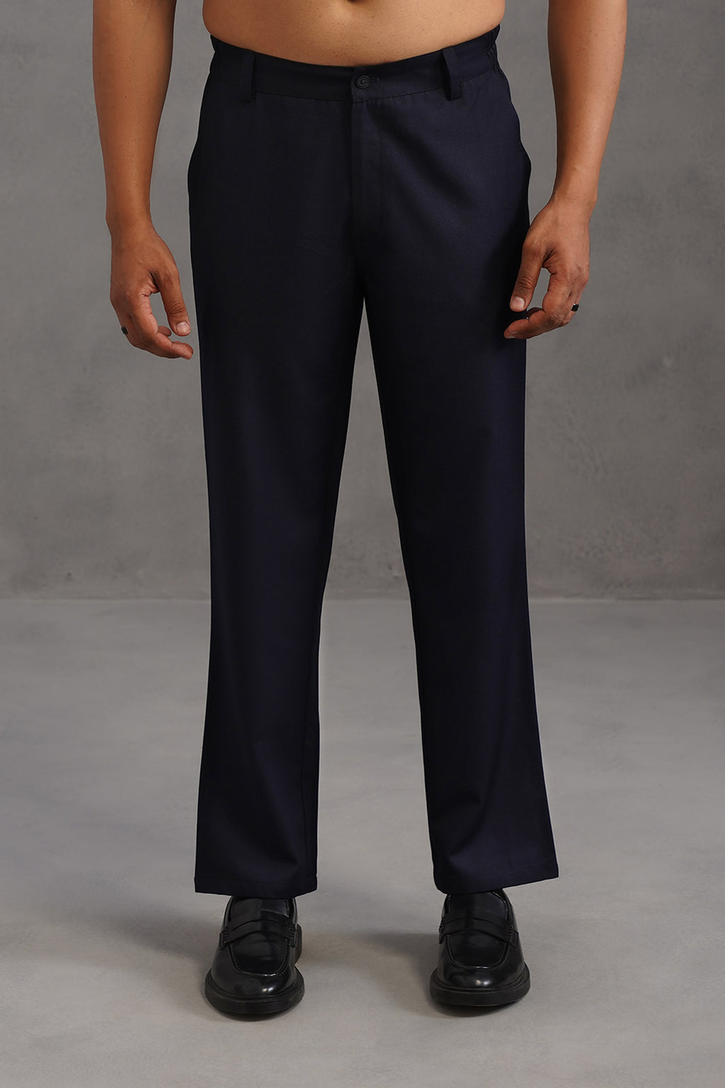 Terry Rayon Tailored Fit Flexi Waist Trouser - Blue