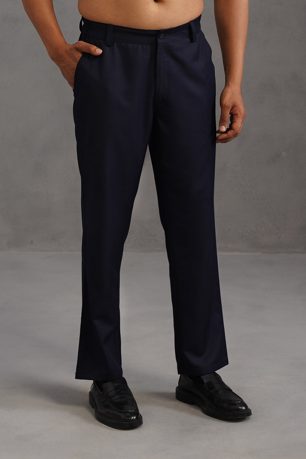 Terry Rayon Tailored Fit Flexi Waist Trouser - Blue