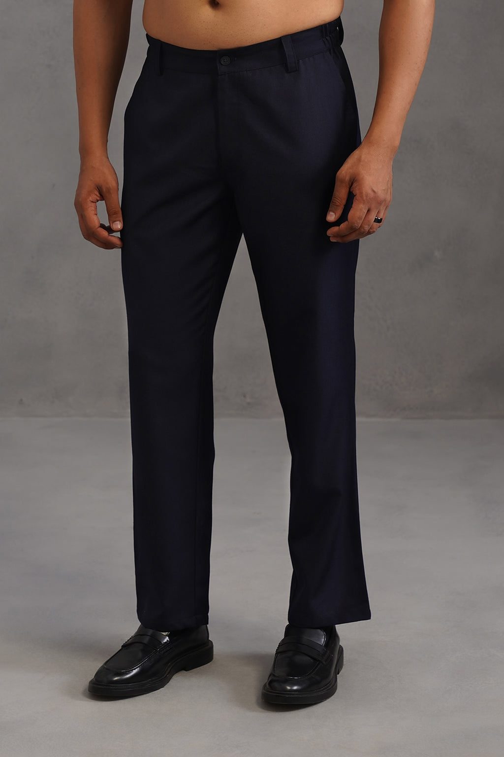 Terry Rayon Tailored Fit Flexi Waist Trouser - Blue