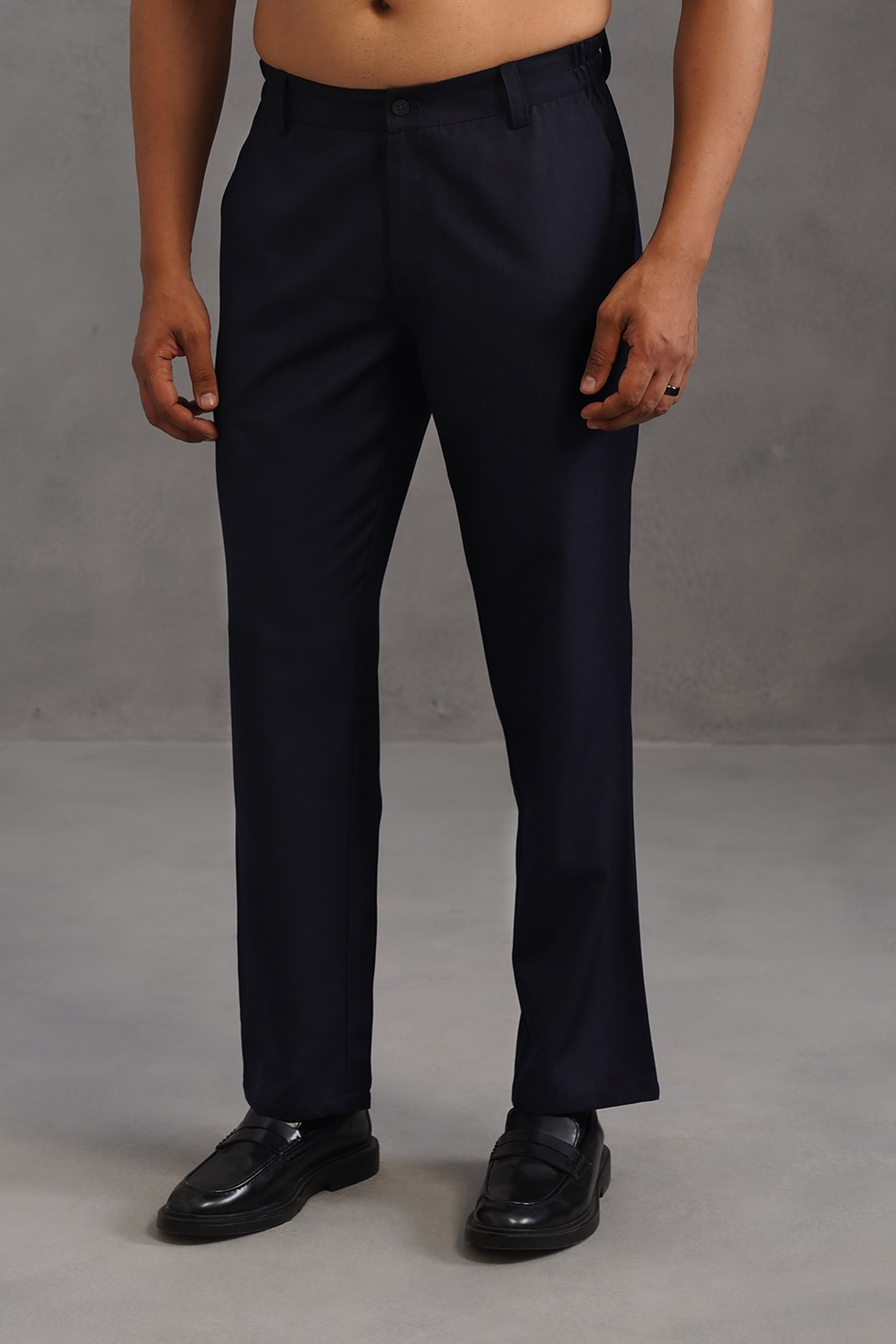Terry Rayon Tailored Fit Flexi Waist Trouser - Blue