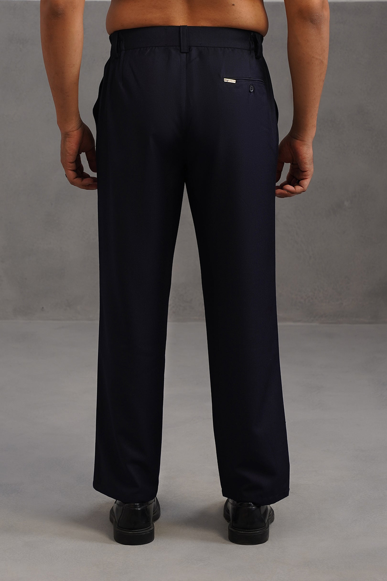 Terry Rayon Tailored Fit Flexi Waist Trouser - Blue