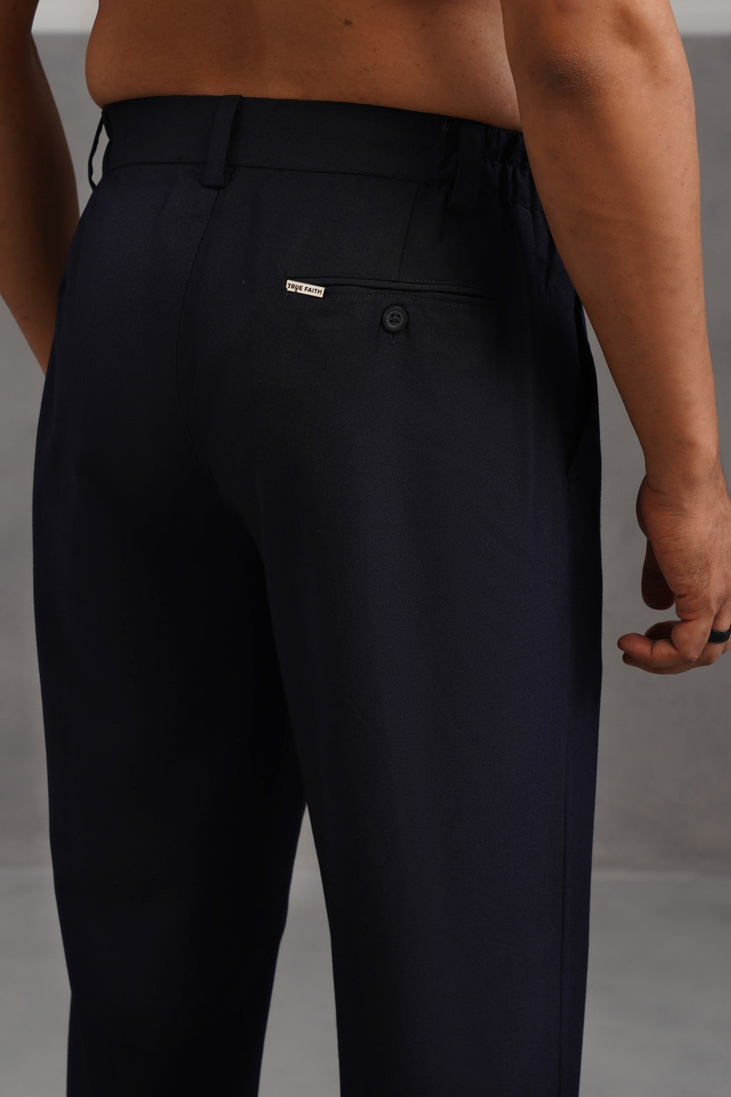 Terry Rayon Tailored Fit Flexi Waist Trouser - Blue