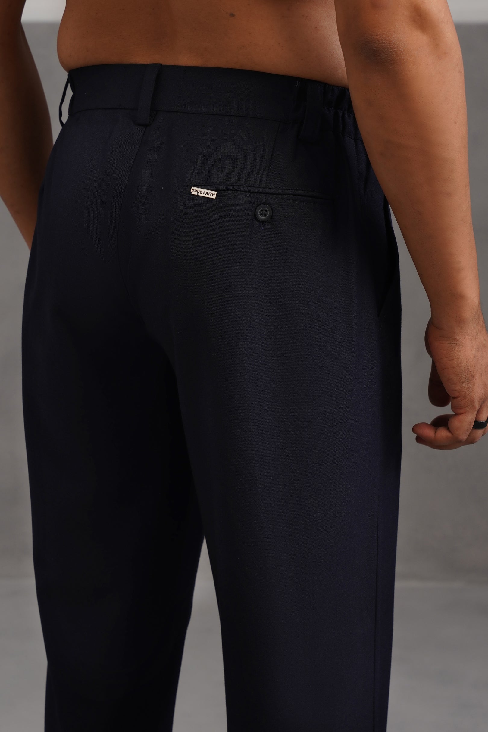 Terry Rayon Tailored Fit Flexi Waist Trouser - Blue