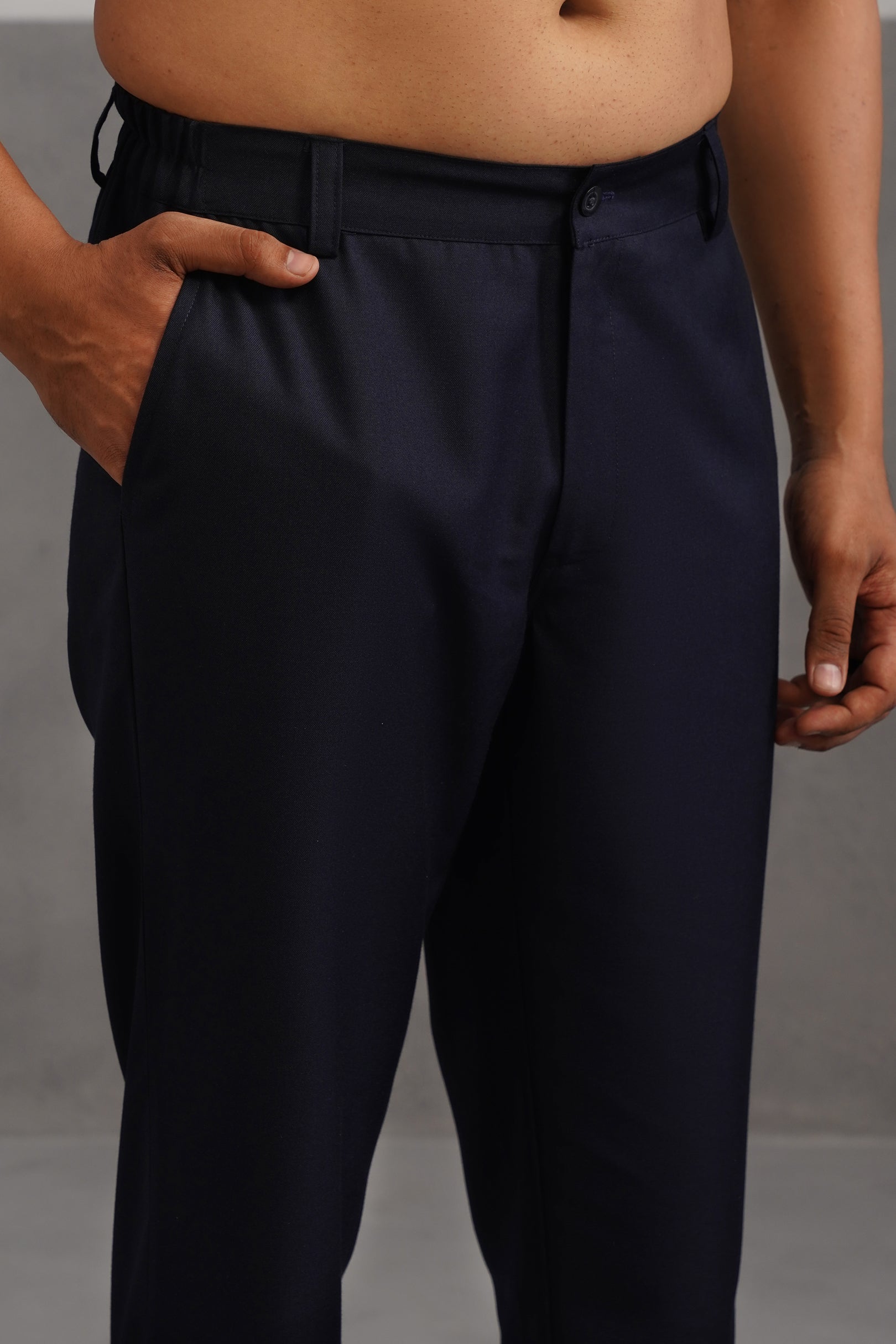 Terry Rayon Tailored Fit Flexi Waist Trouser - Blue