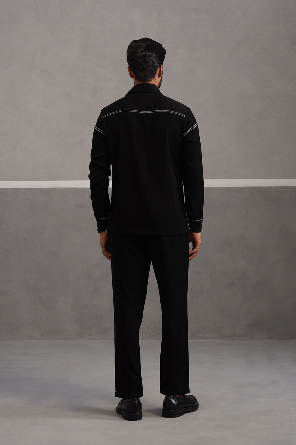 Elite Embroidered Shirt Co-ord Set - Black and White